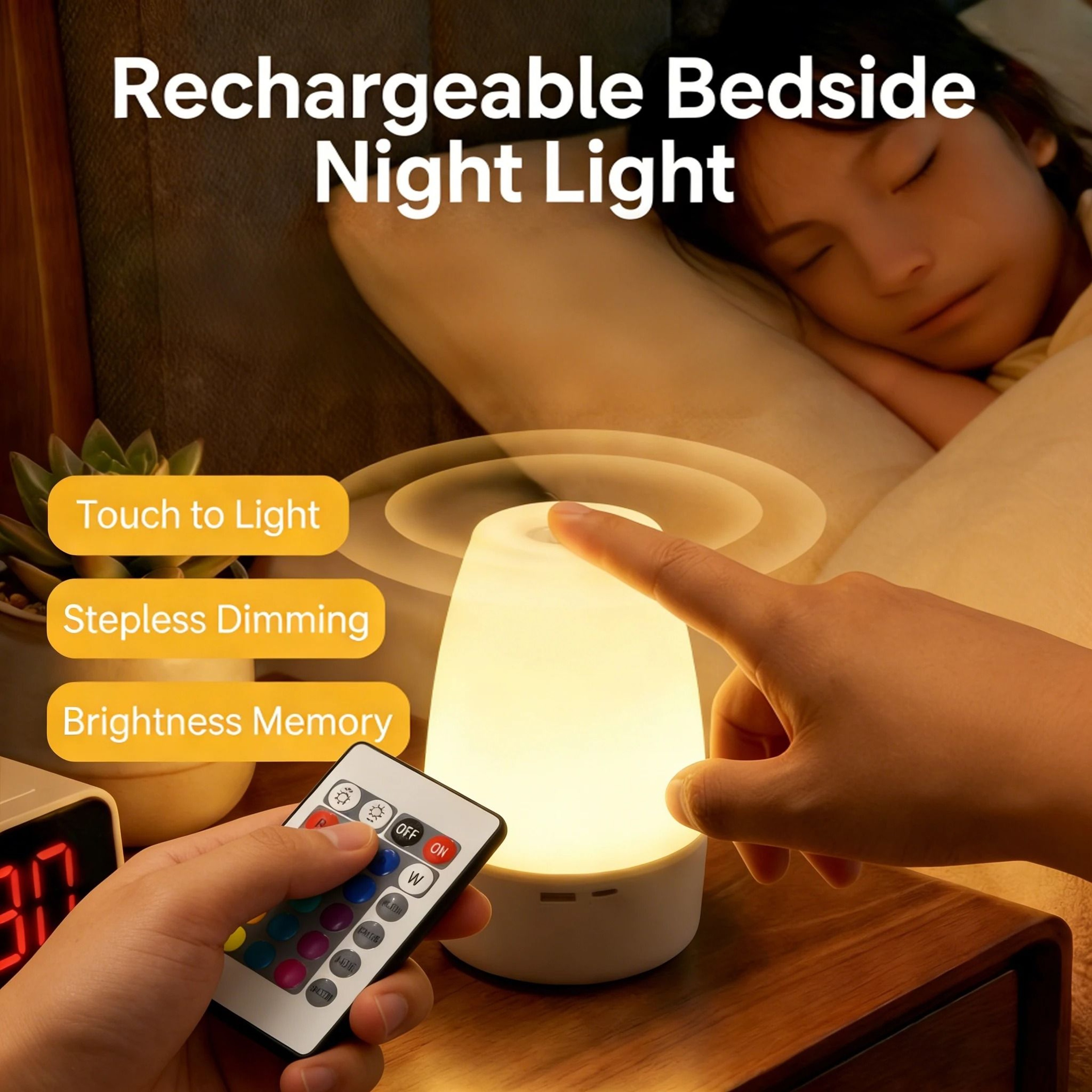 USB Rechargeable Touch LED Night Light With Remote Control And 3 Color Modes 10