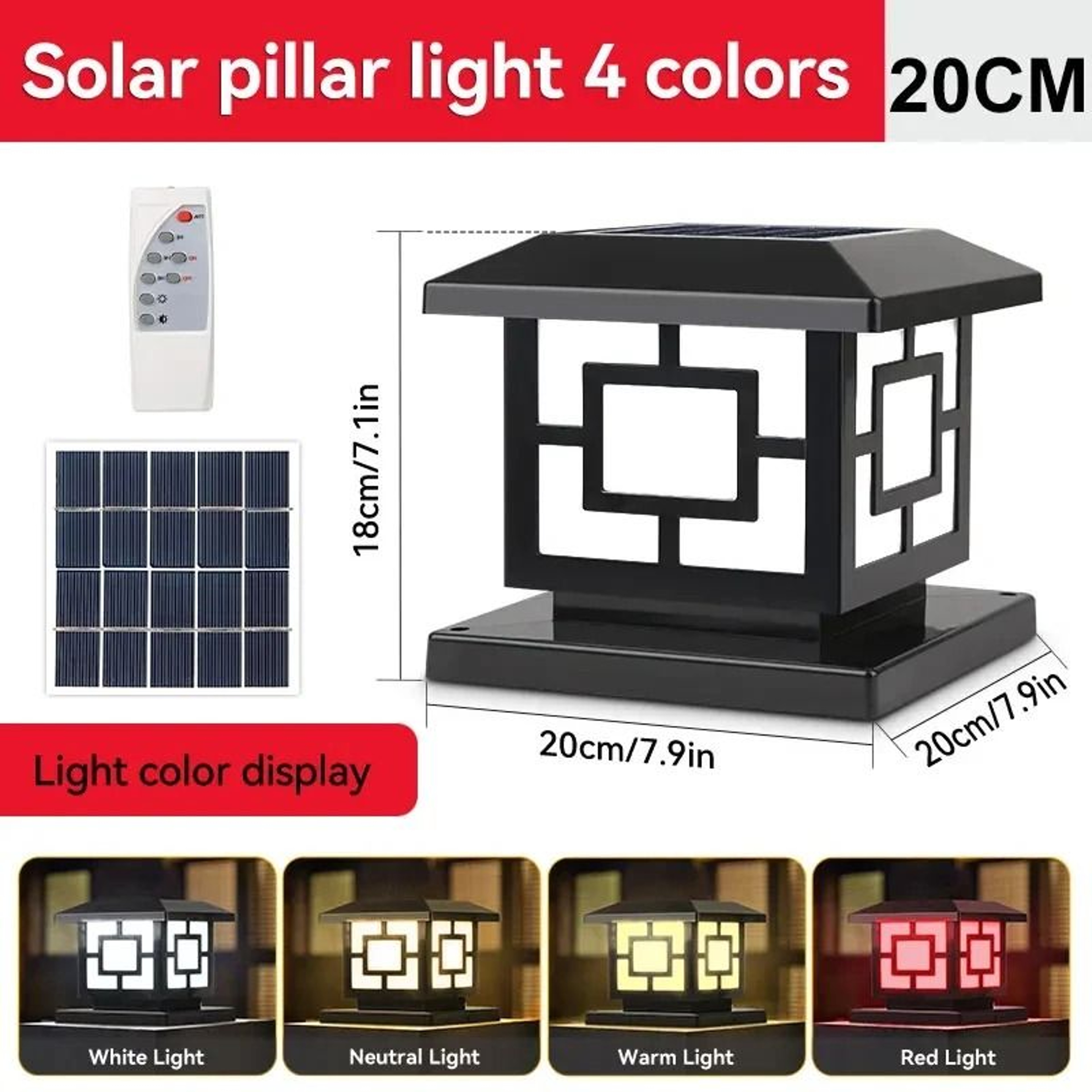 Waterproof Solar LED Pillar Light With Remote Control And 4 Color Modes 5