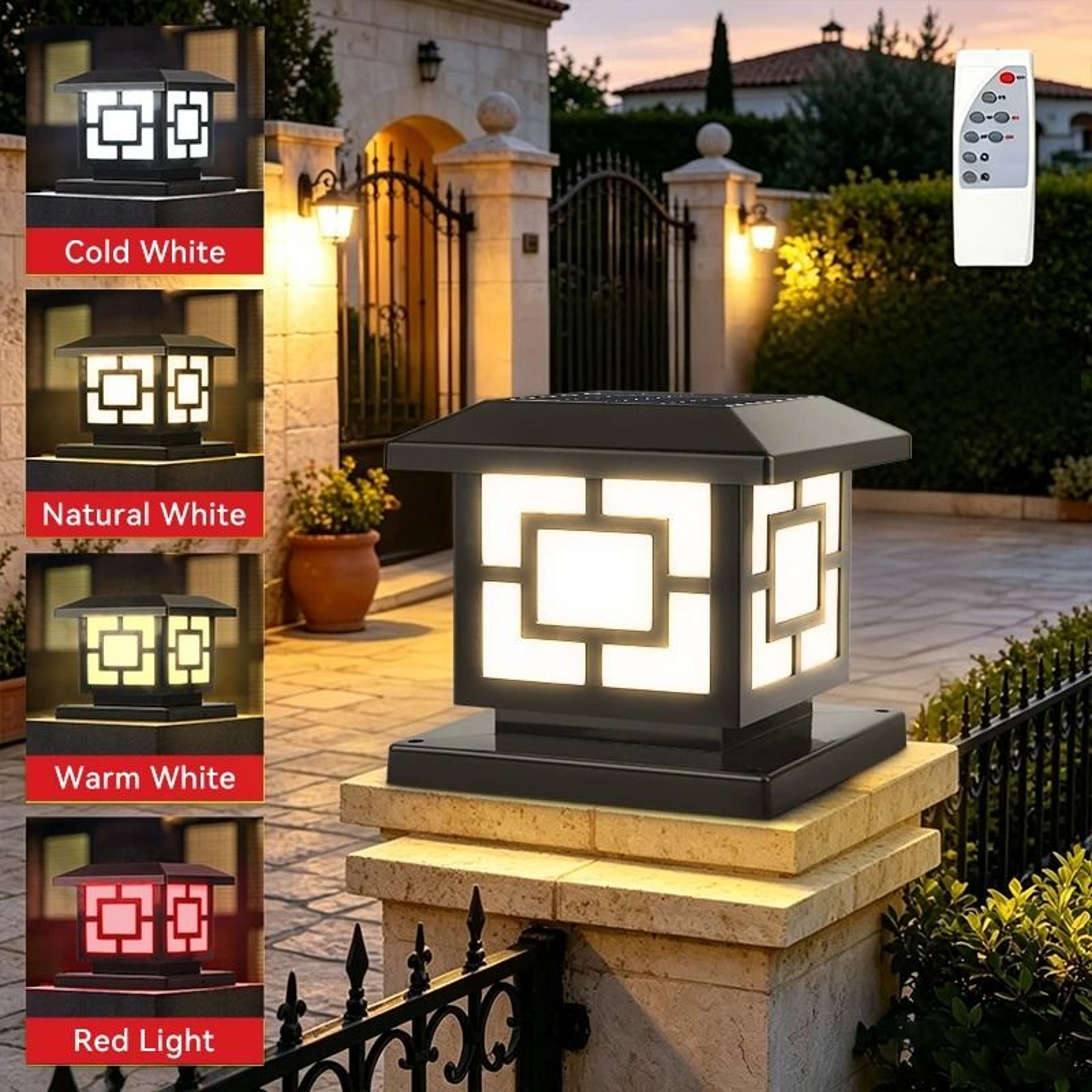 Waterproof Solar LED Pillar Light With Remote Control And 4 Color Modes 13