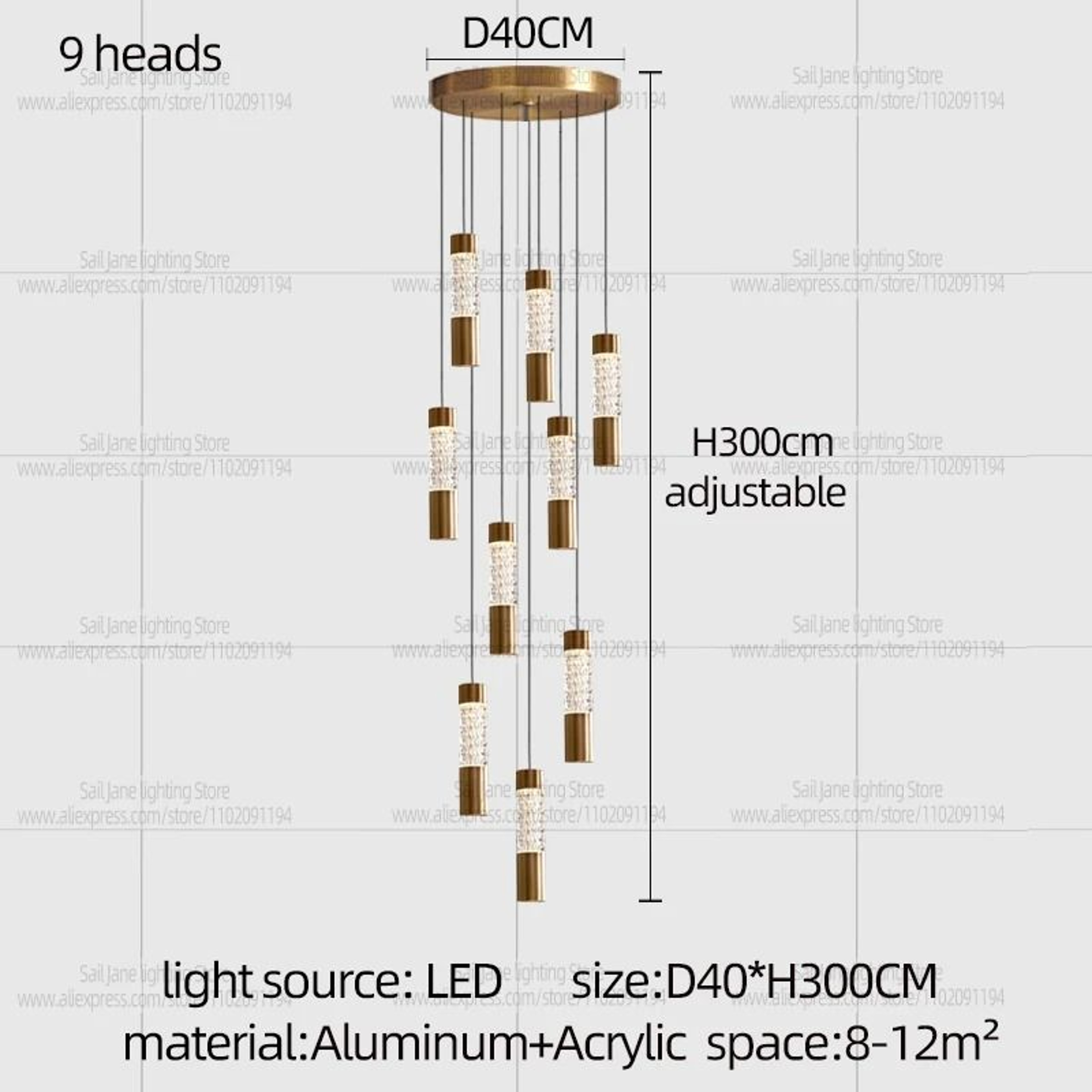 Modern Gold Cylindrical Chandelier For Luxury Staircase And Living Room Lighting 6