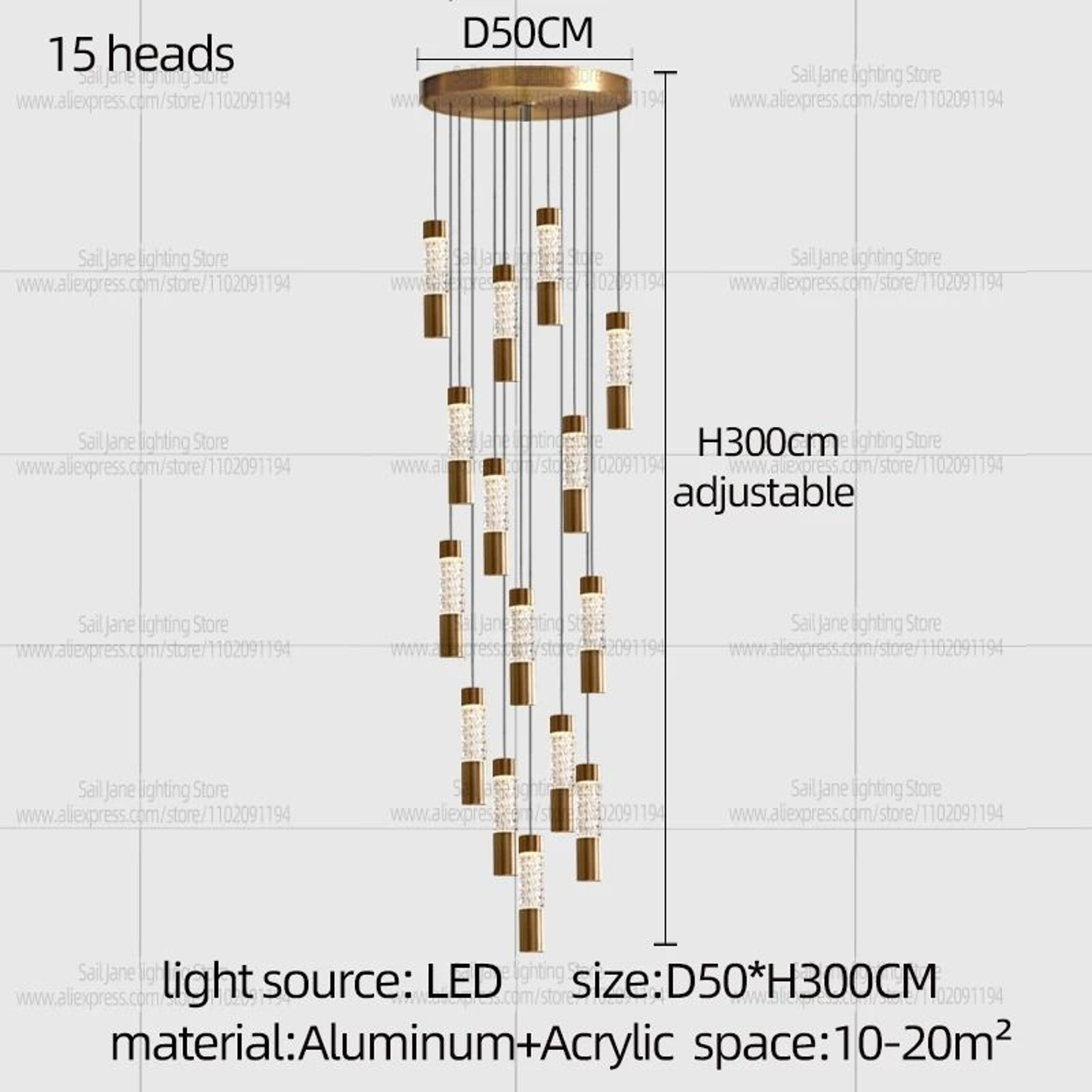 Modern Gold Cylindrical Chandelier For Luxury Staircase And Living Room Lighting 8