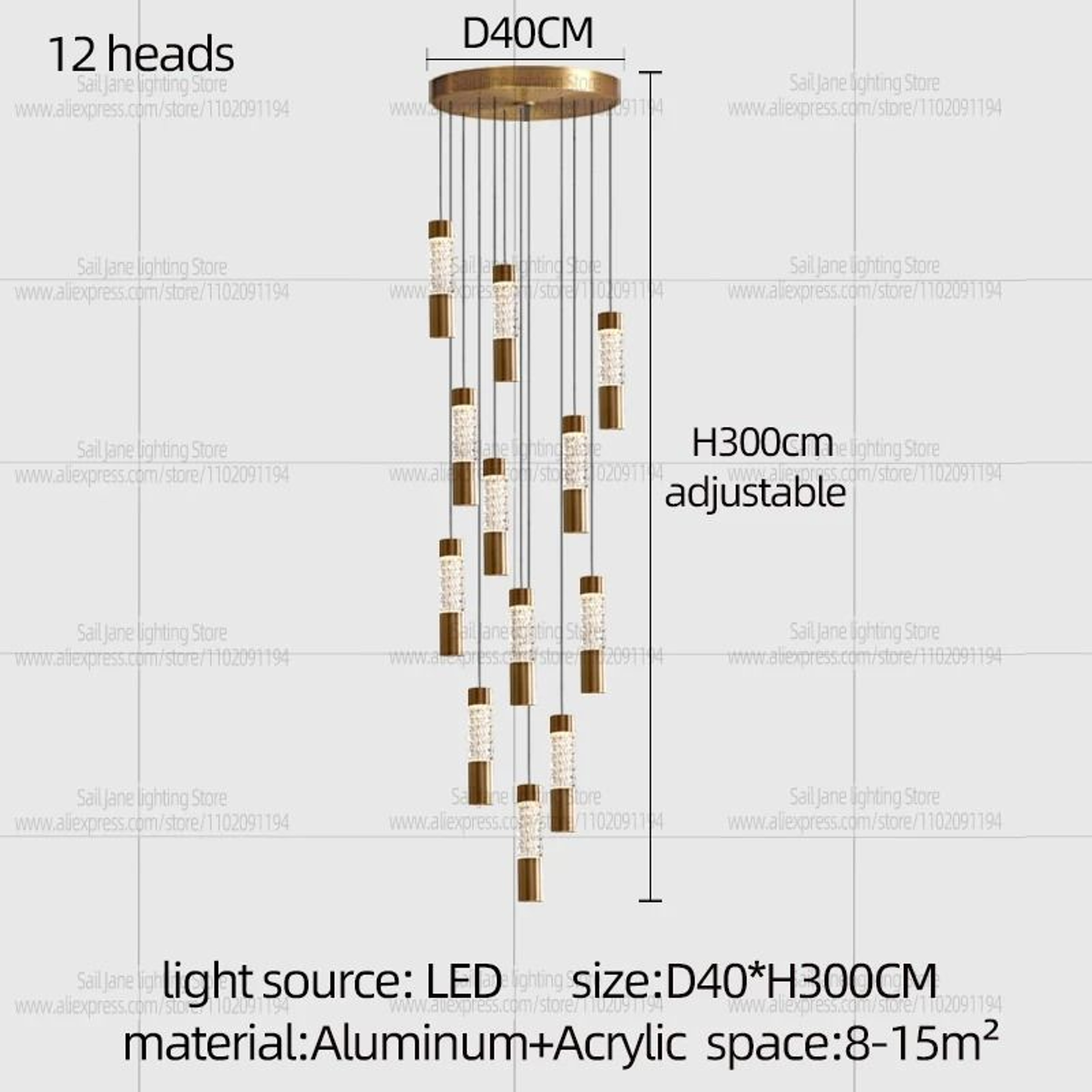 Modern Gold Cylindrical Chandelier For Luxury Staircase And Living Room Lighting 7
