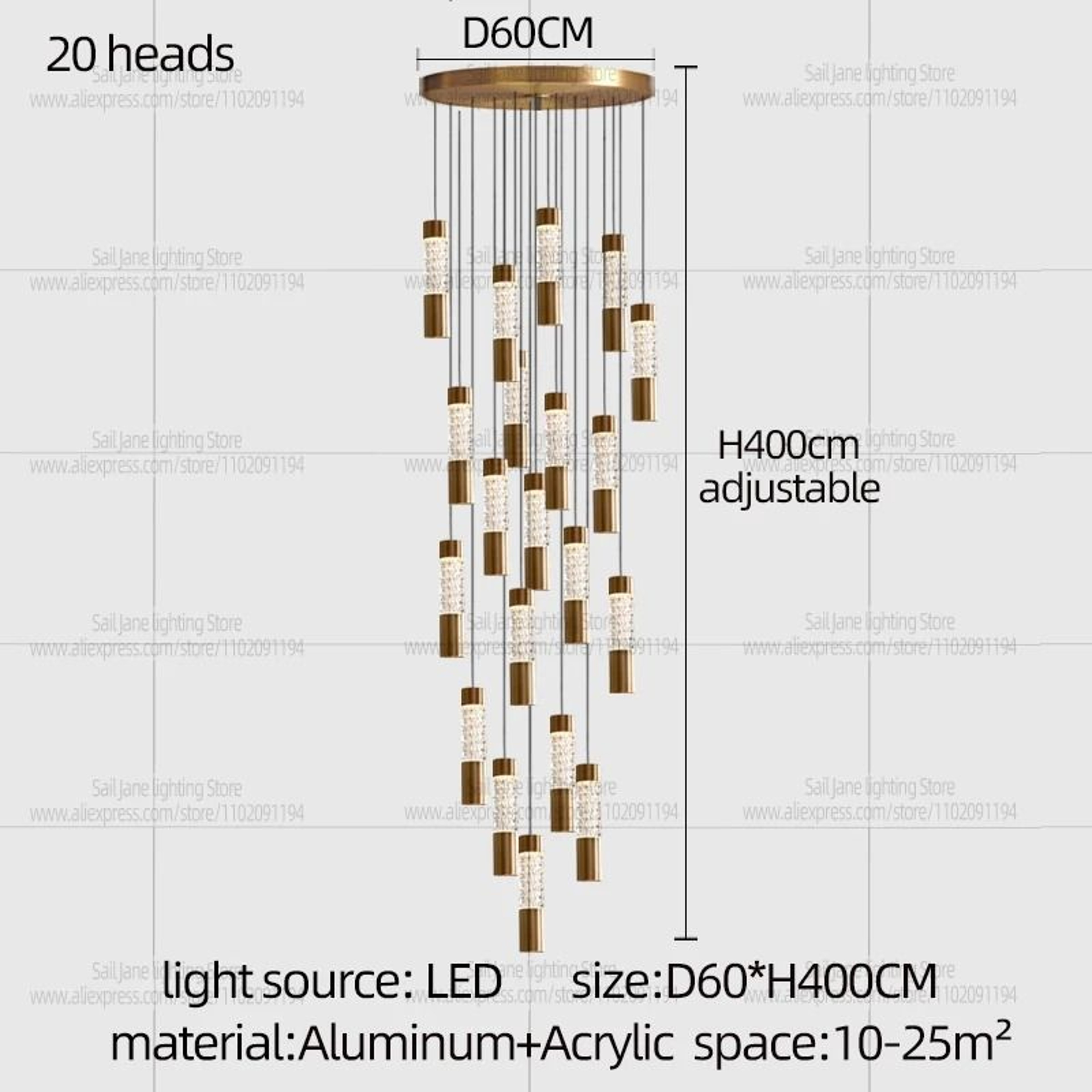 Modern Gold Cylindrical Chandelier For Luxury Staircase And Living Room Lighting 9