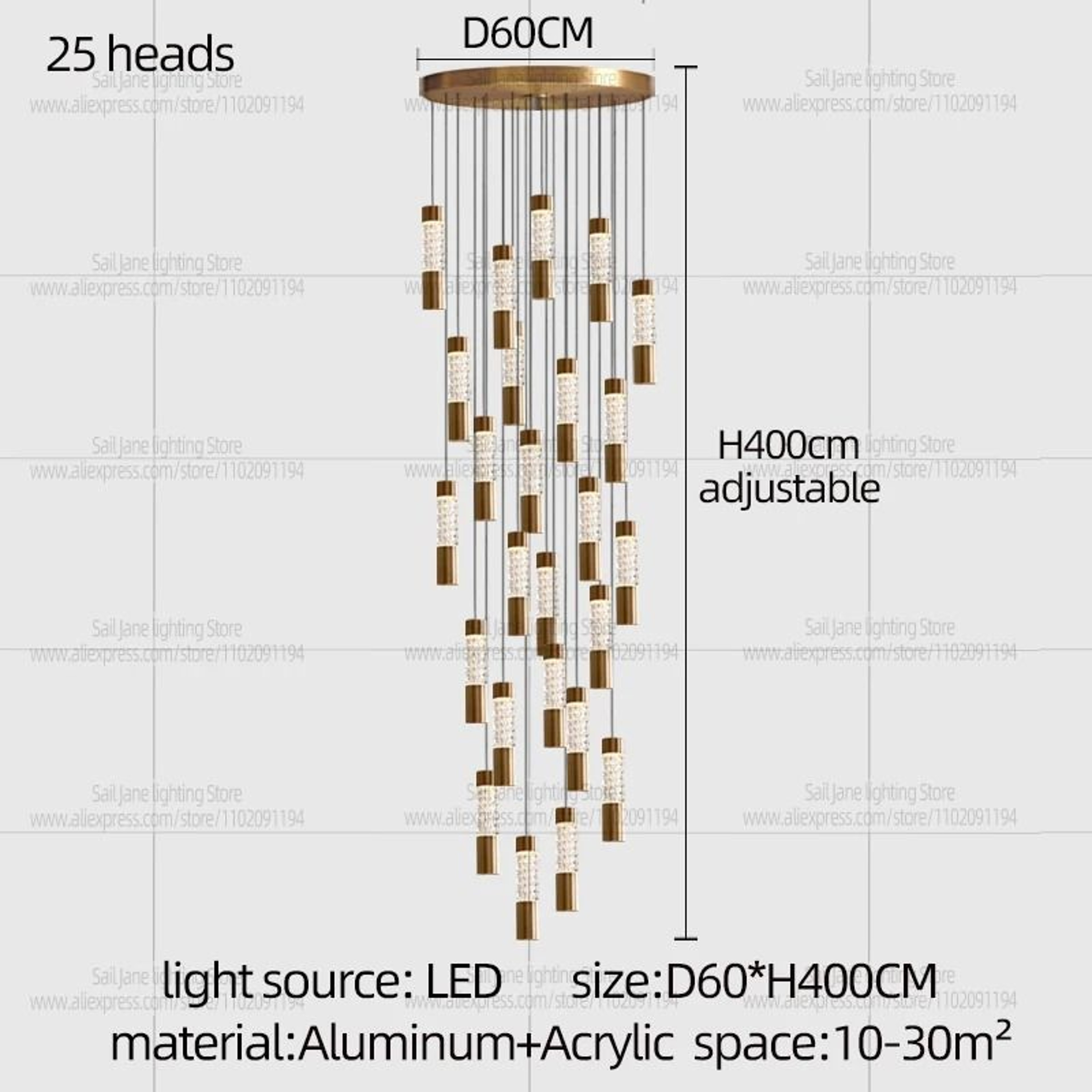 Modern Gold Cylindrical Chandelier For Luxury Staircase And Living Room Lighting 10