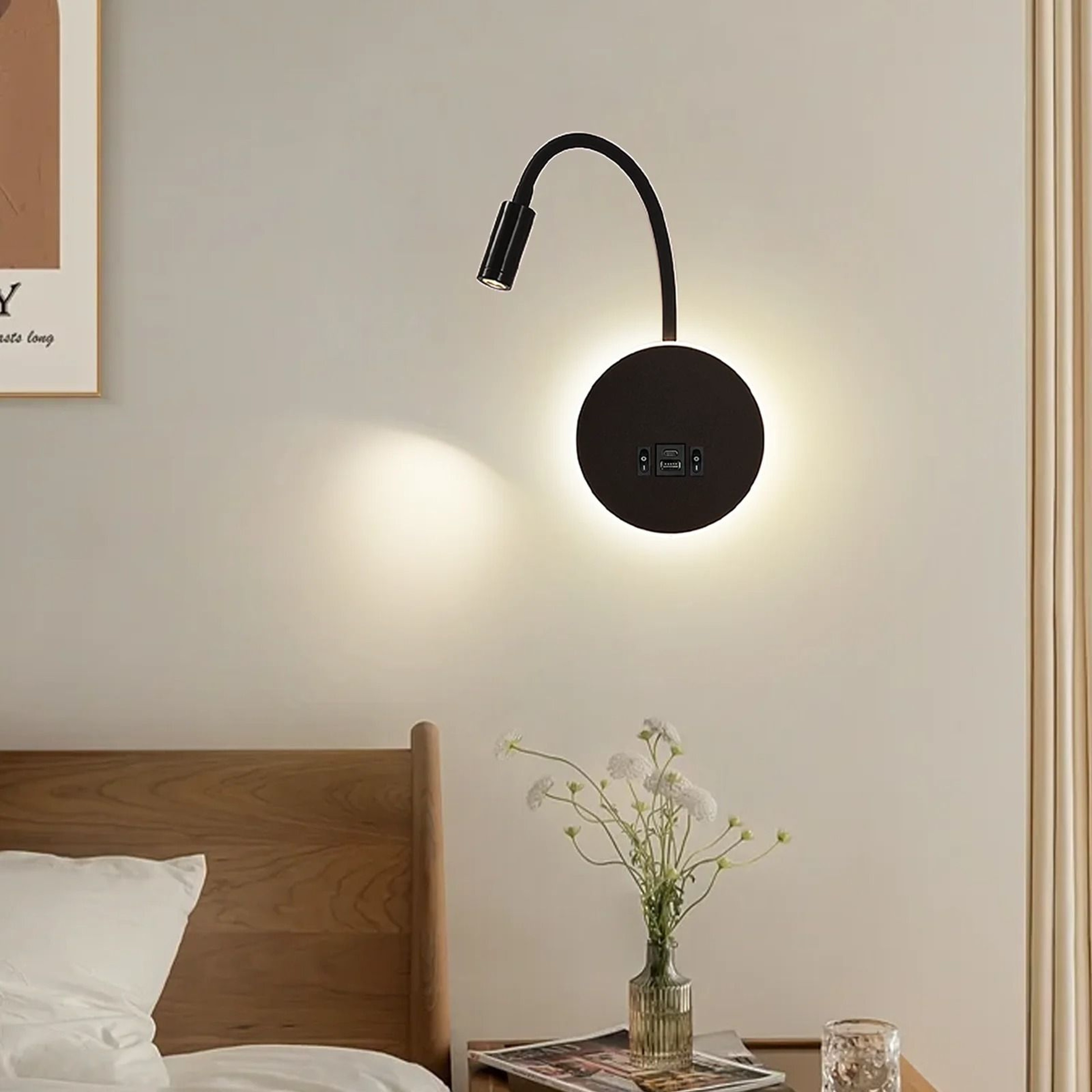 Flexible LED Gooseneck Wall Reading Light With USB Charging Port 7
