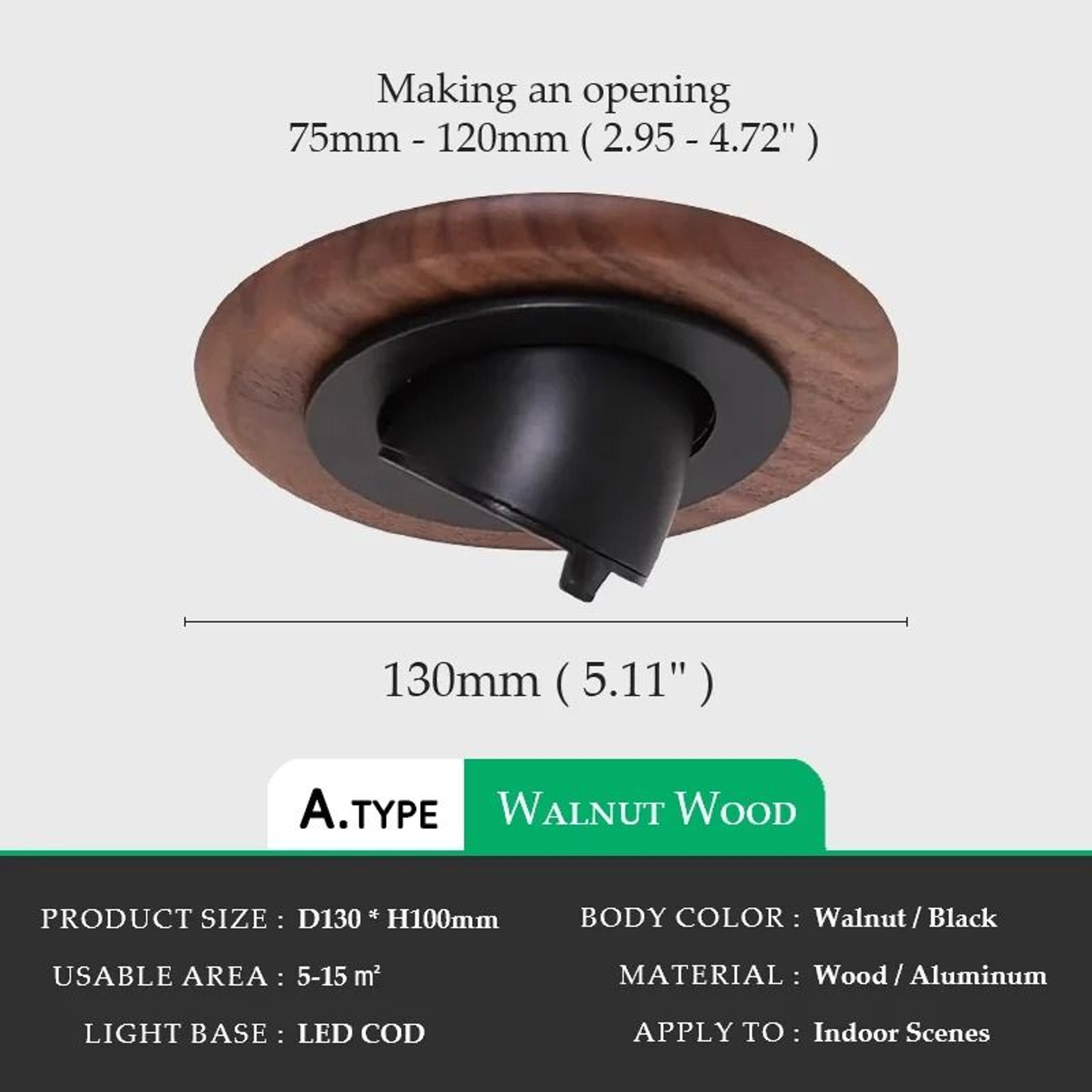 Walnut Wood Recessed LED Spotlight With Rotatable Wall Wash Lighting 1