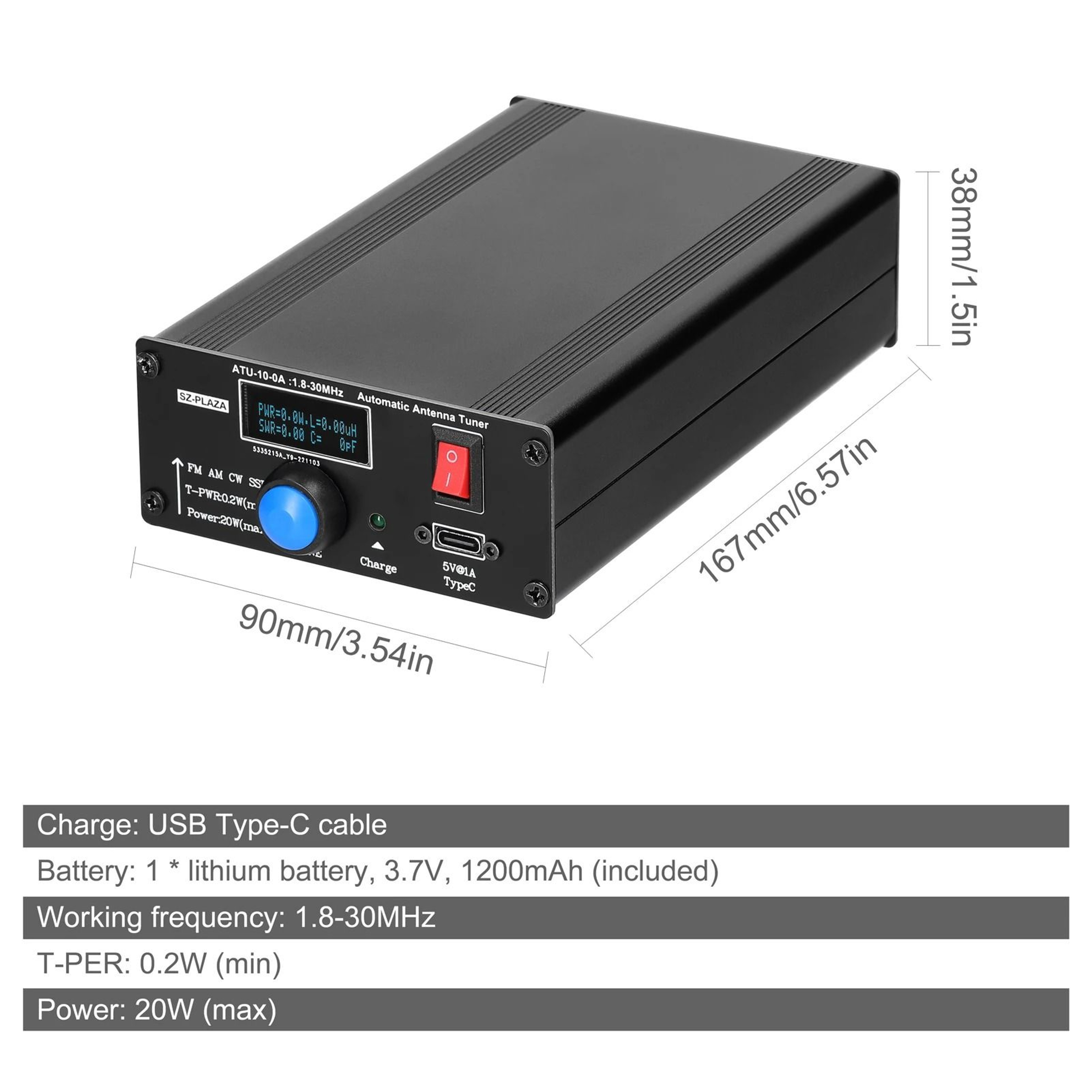 20W Automatic Shortwave Antenna Tuner 1830MHz With SWR Power Meter 1