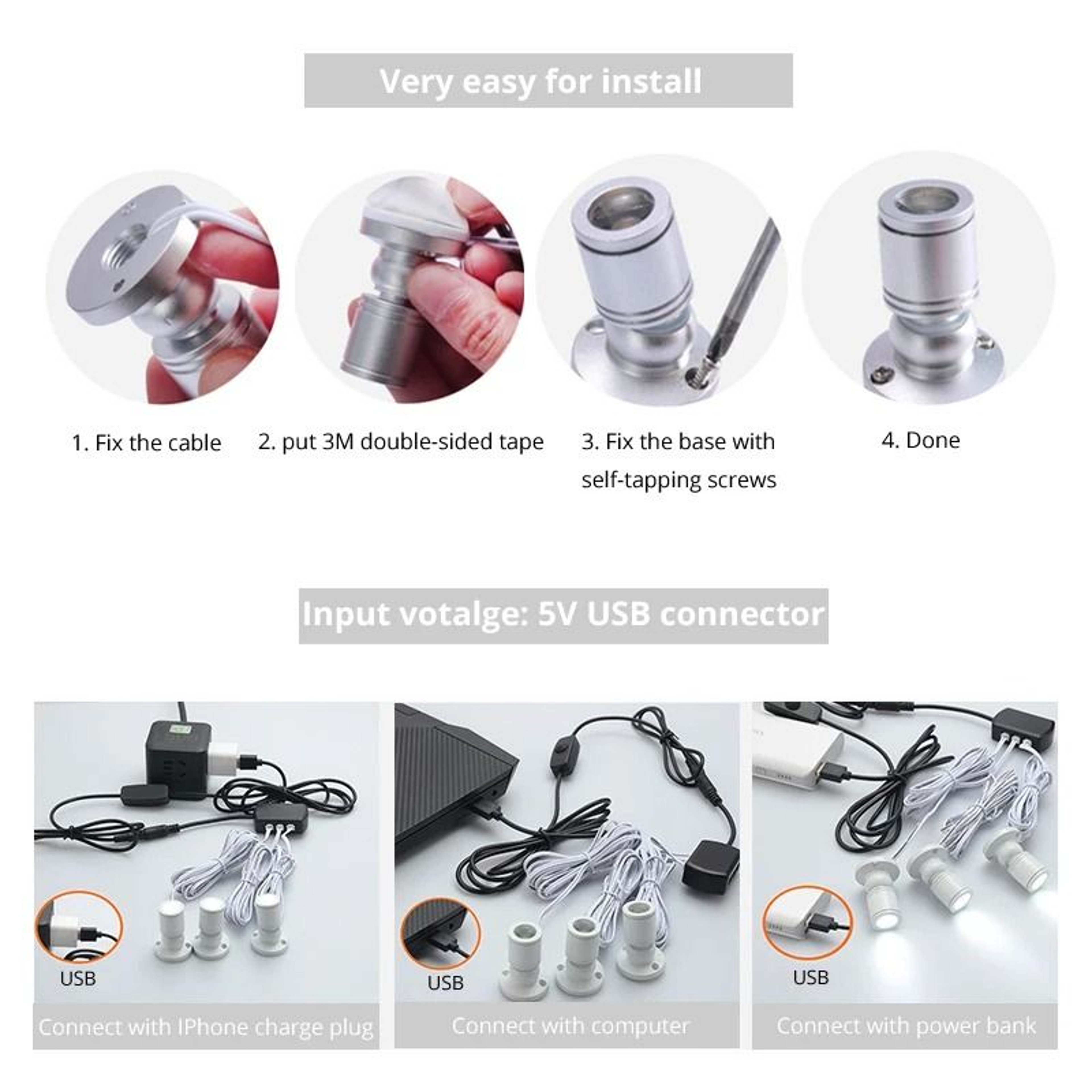 5V USB Mini LED Swivel Spotlights With Dimmer Switch 21