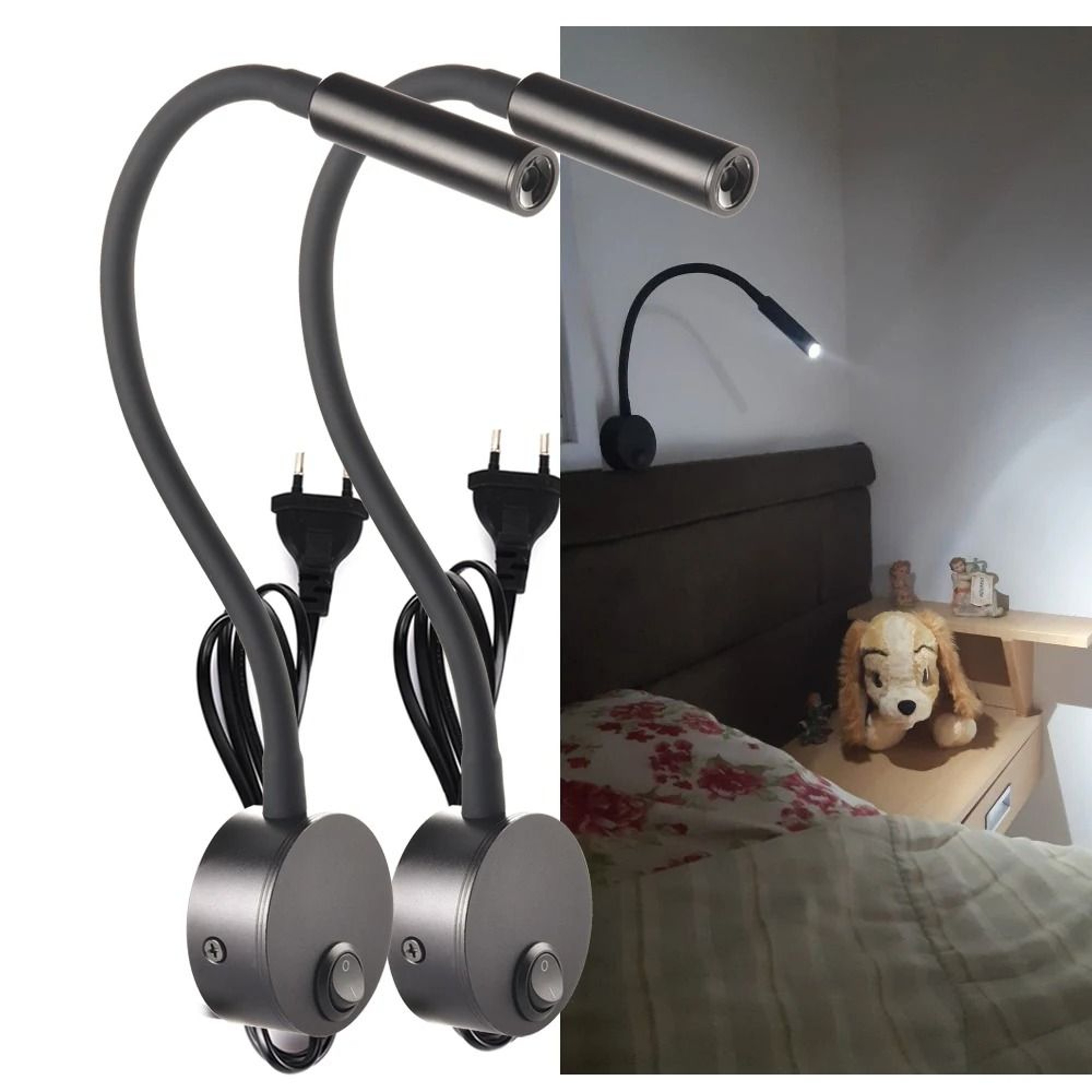 2 Pack 3W LED Bedside Reading Wall Lamps With US Plug 0