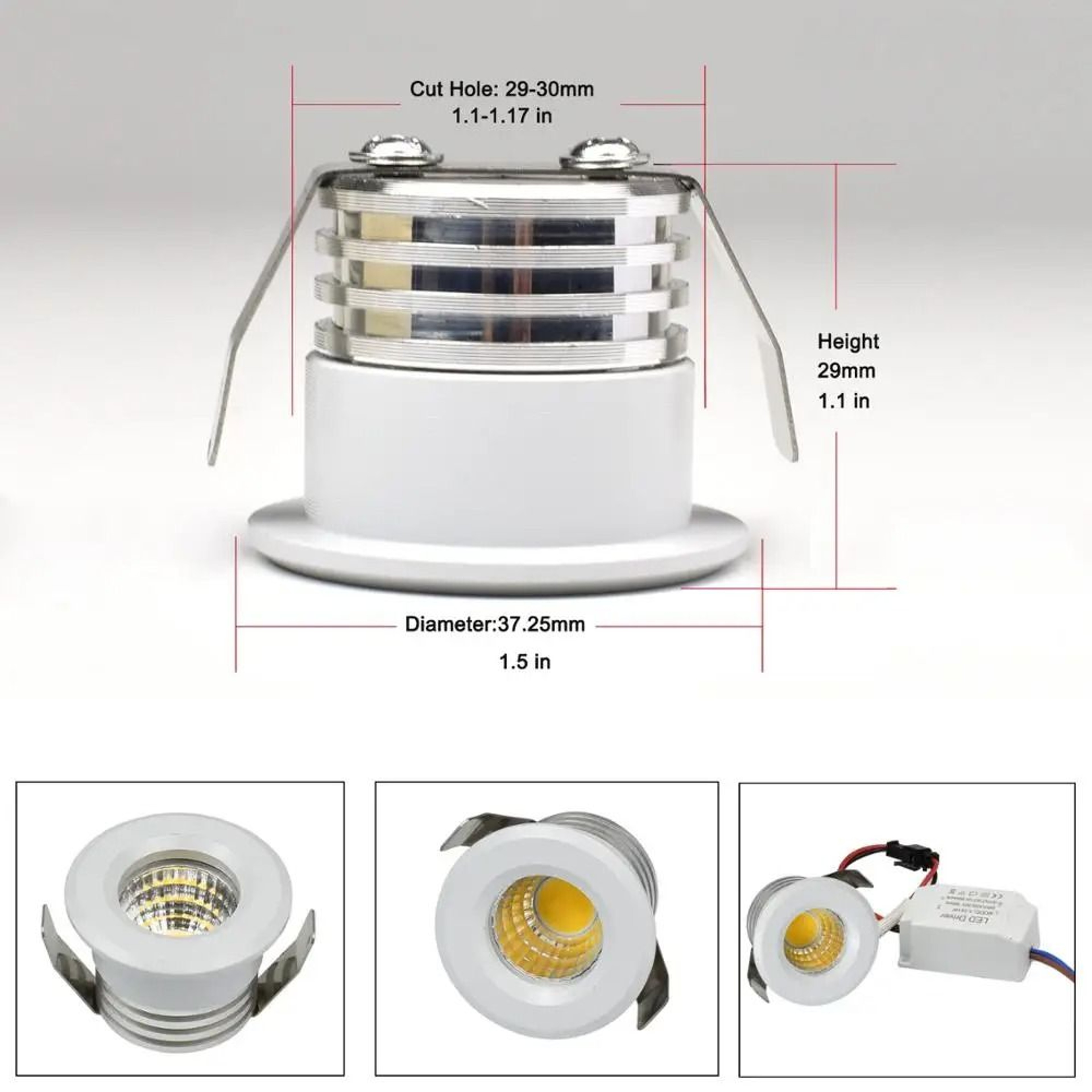 4 Pack 3W COB LED Dimmable Recessed Ceiling Spotlights 3