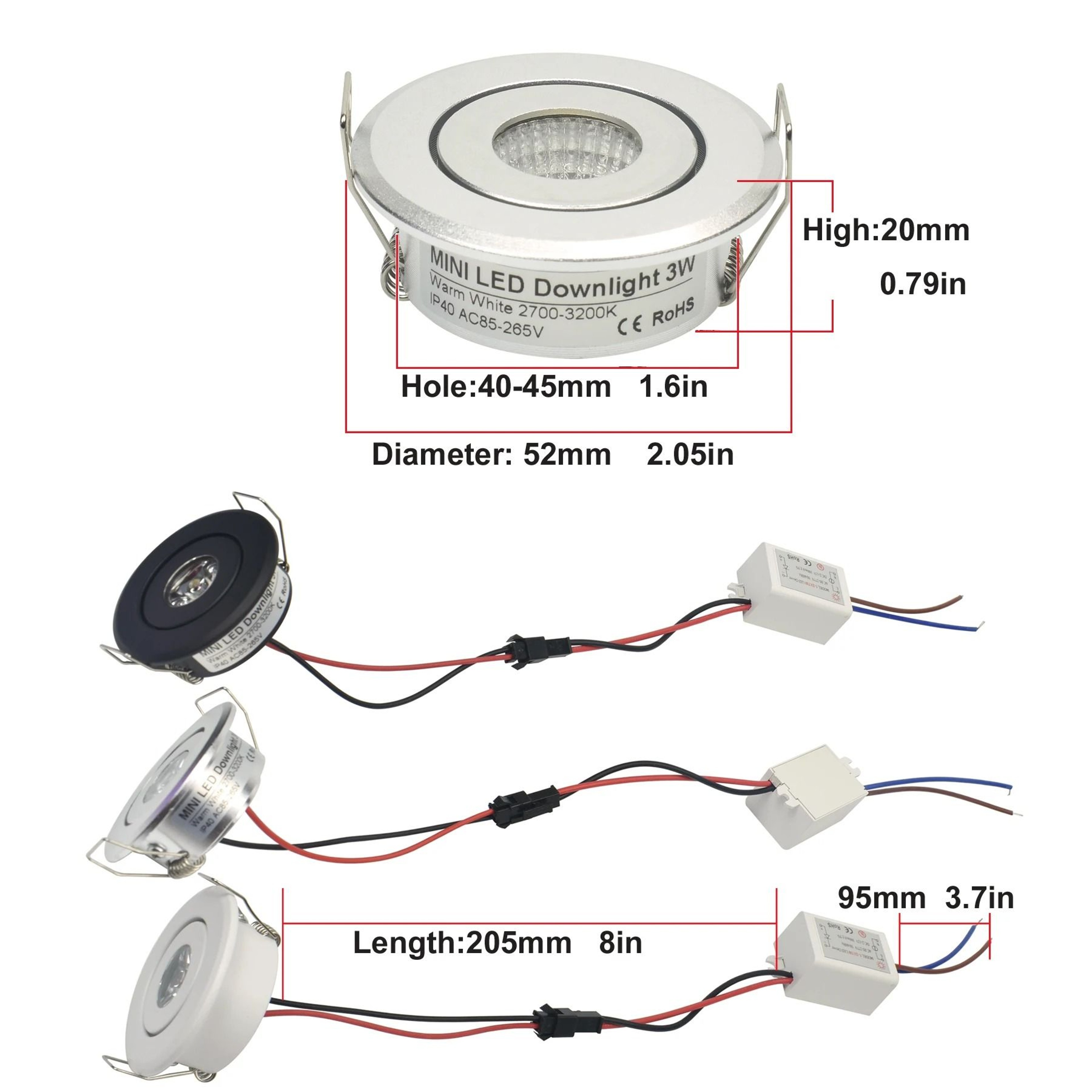 10 Pack Mini LED Recessed Downlights 1W 3W Silver Aluminum 5