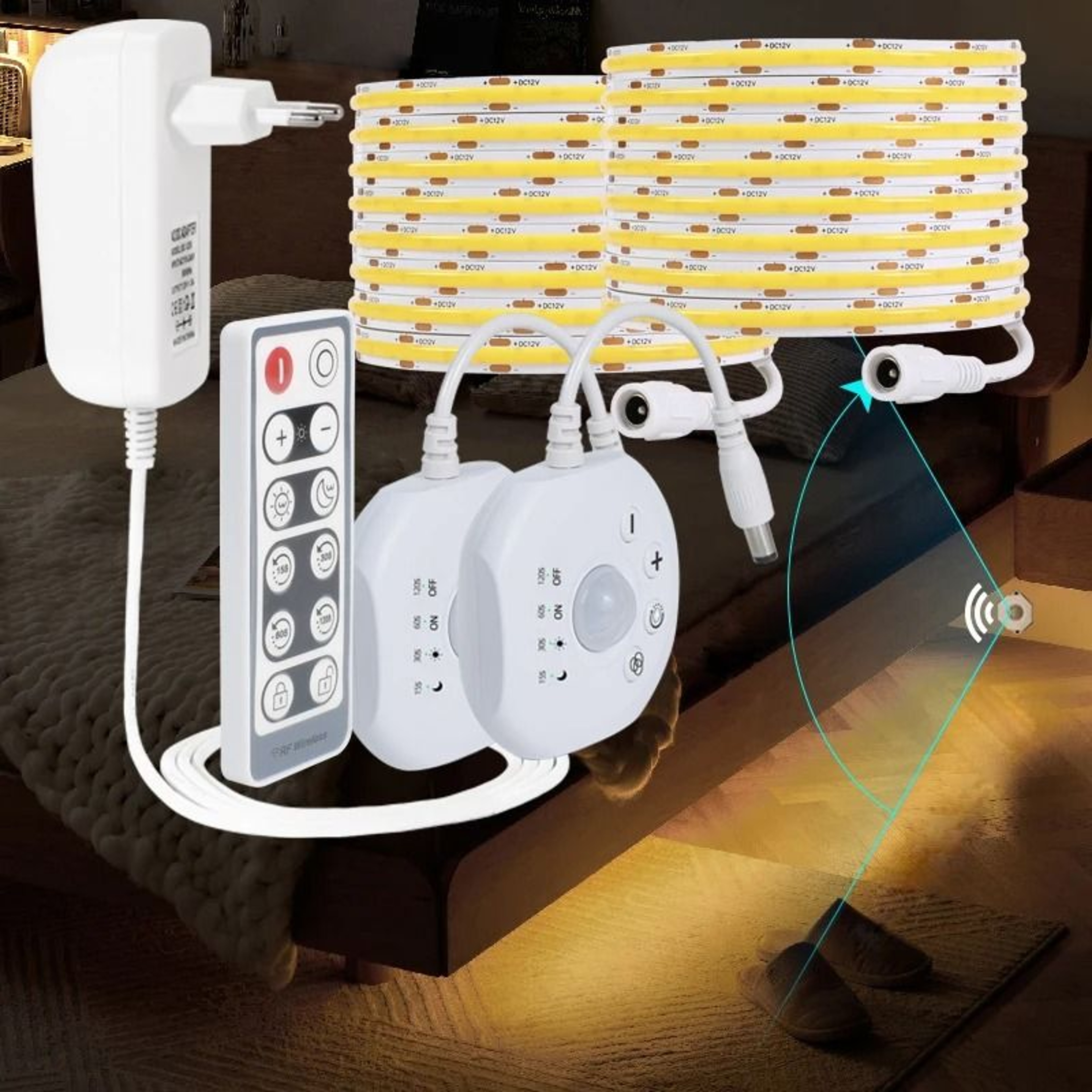 Motion Sensor LED Strip Light Kit With Remote Dimmer 11