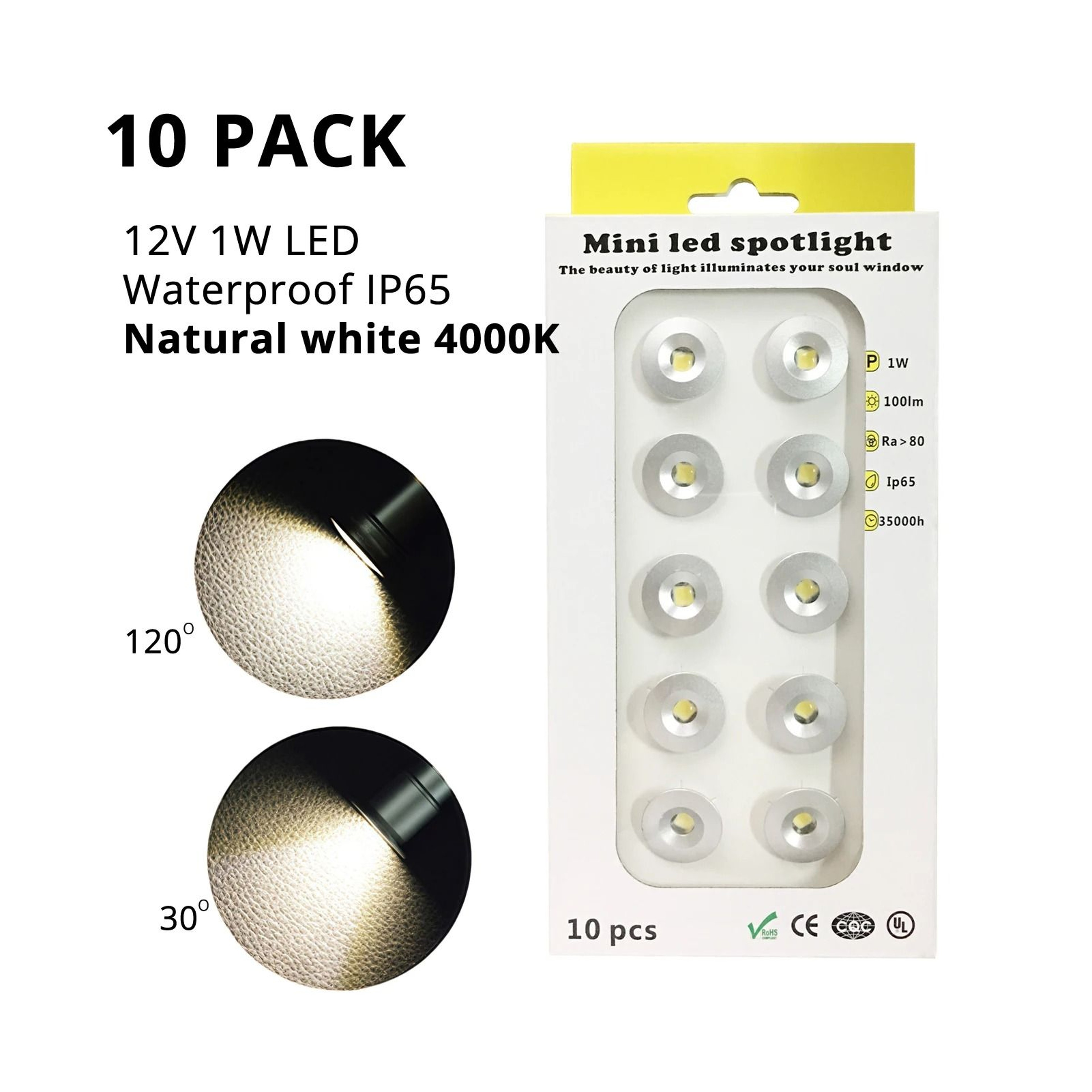 10 Pack 1W IP65 Waterproof Mini LED Cabinet Spotlights 2