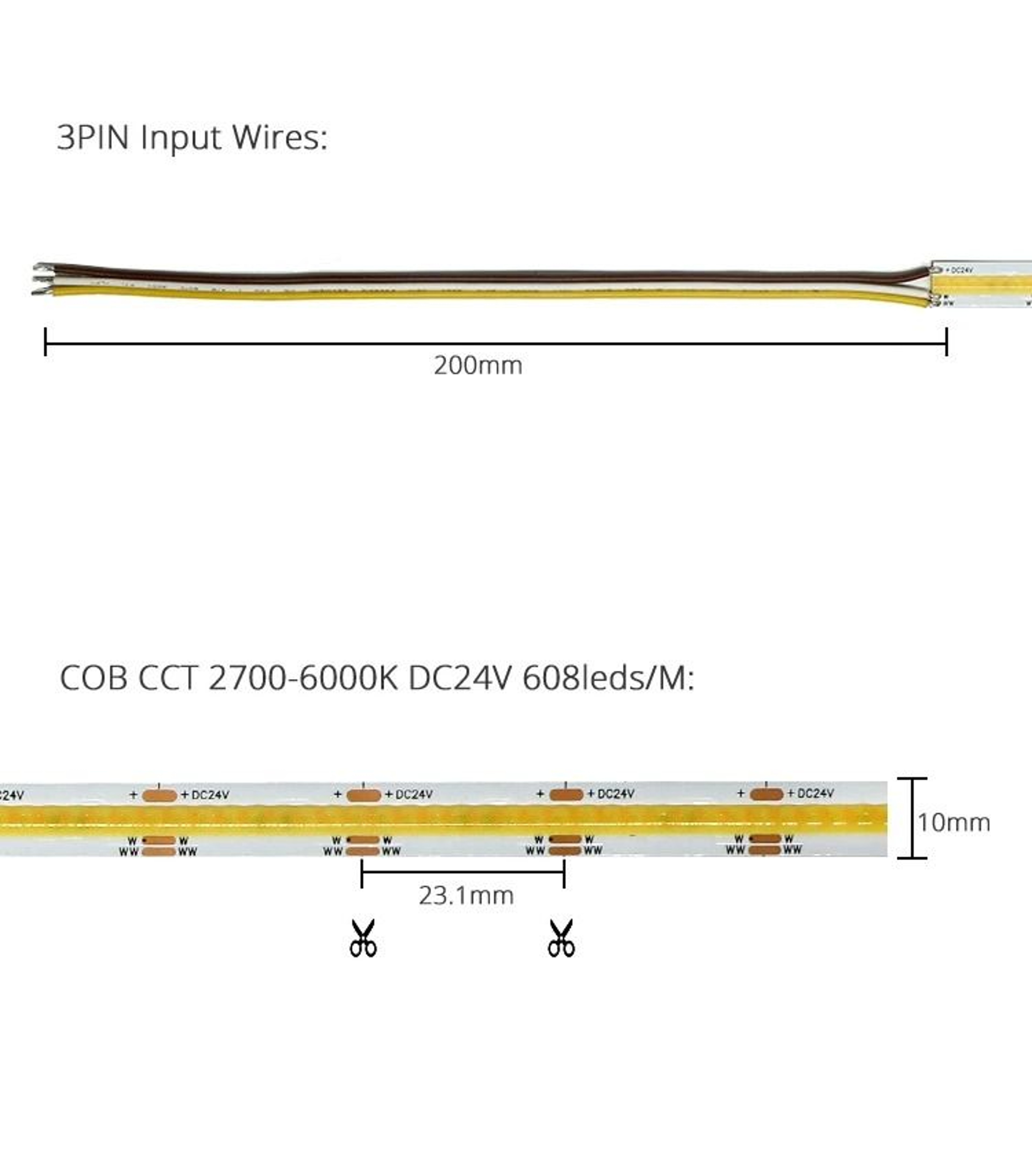 24V Tunable White COB LED Strip Light Kit With Remote Dimmer 5