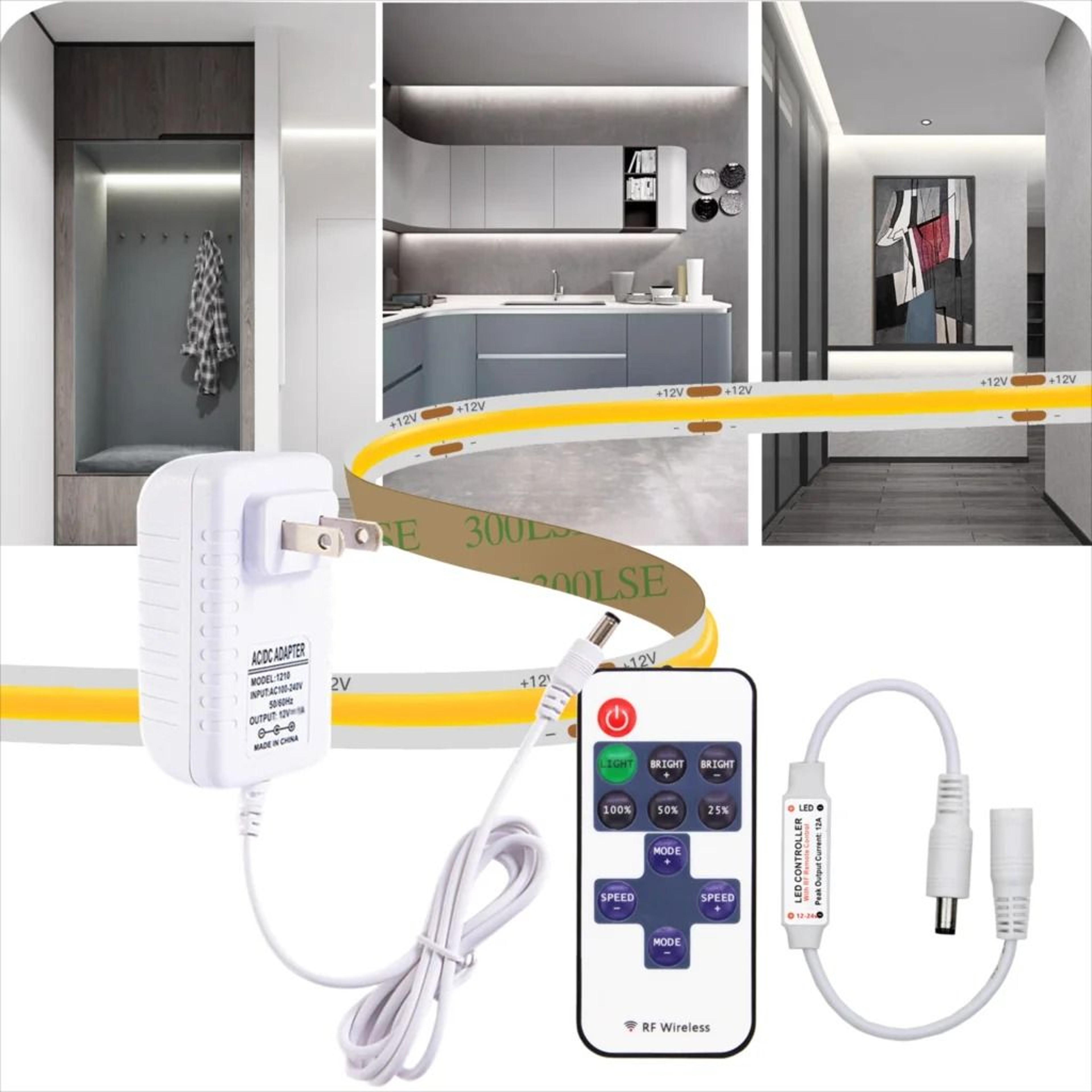 12V Dimmable COB LED Strip Light Kit With Motion Sensor 5
