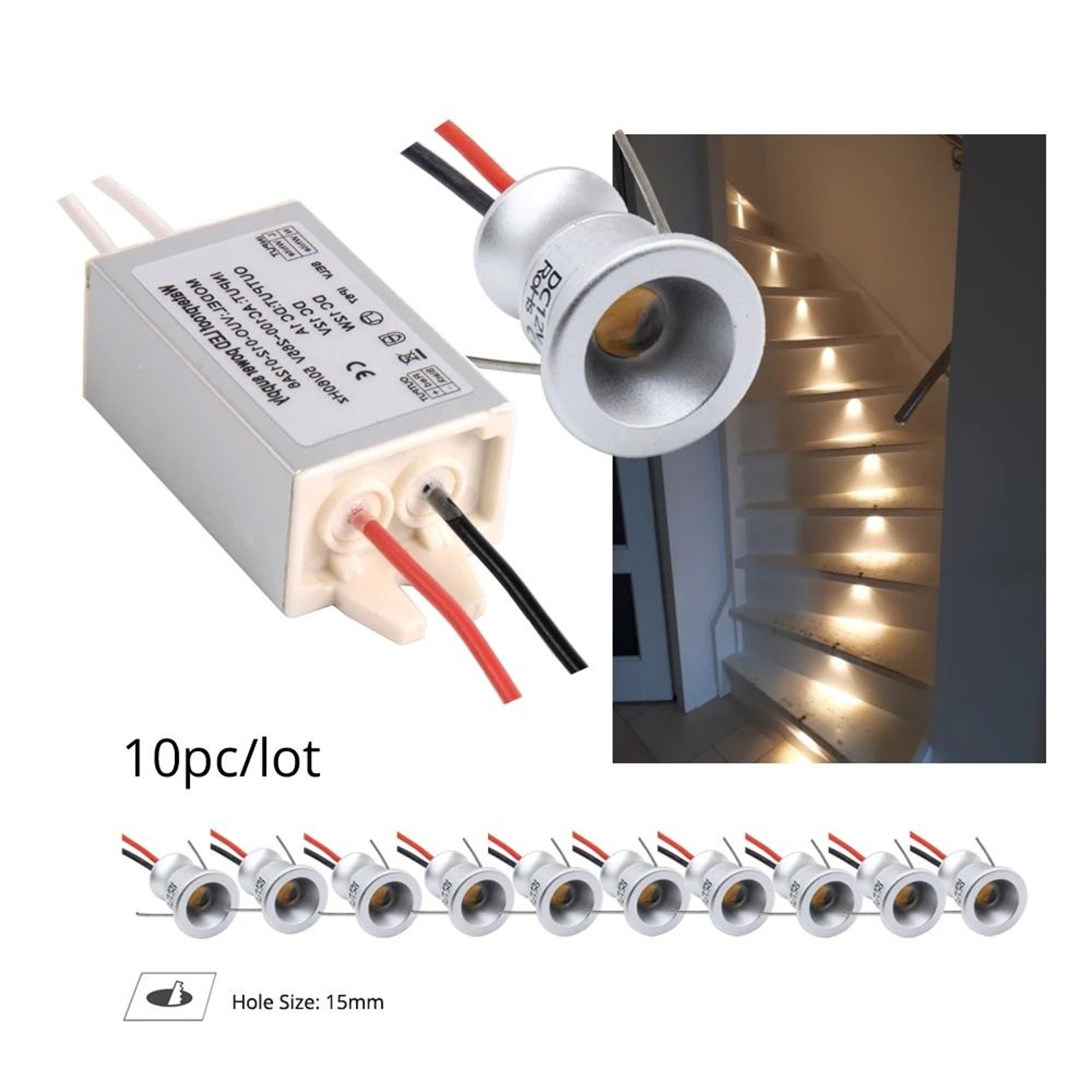 10 Pack IP65 Waterproof Mini LED Recessed Spotlights With Power Supply 0