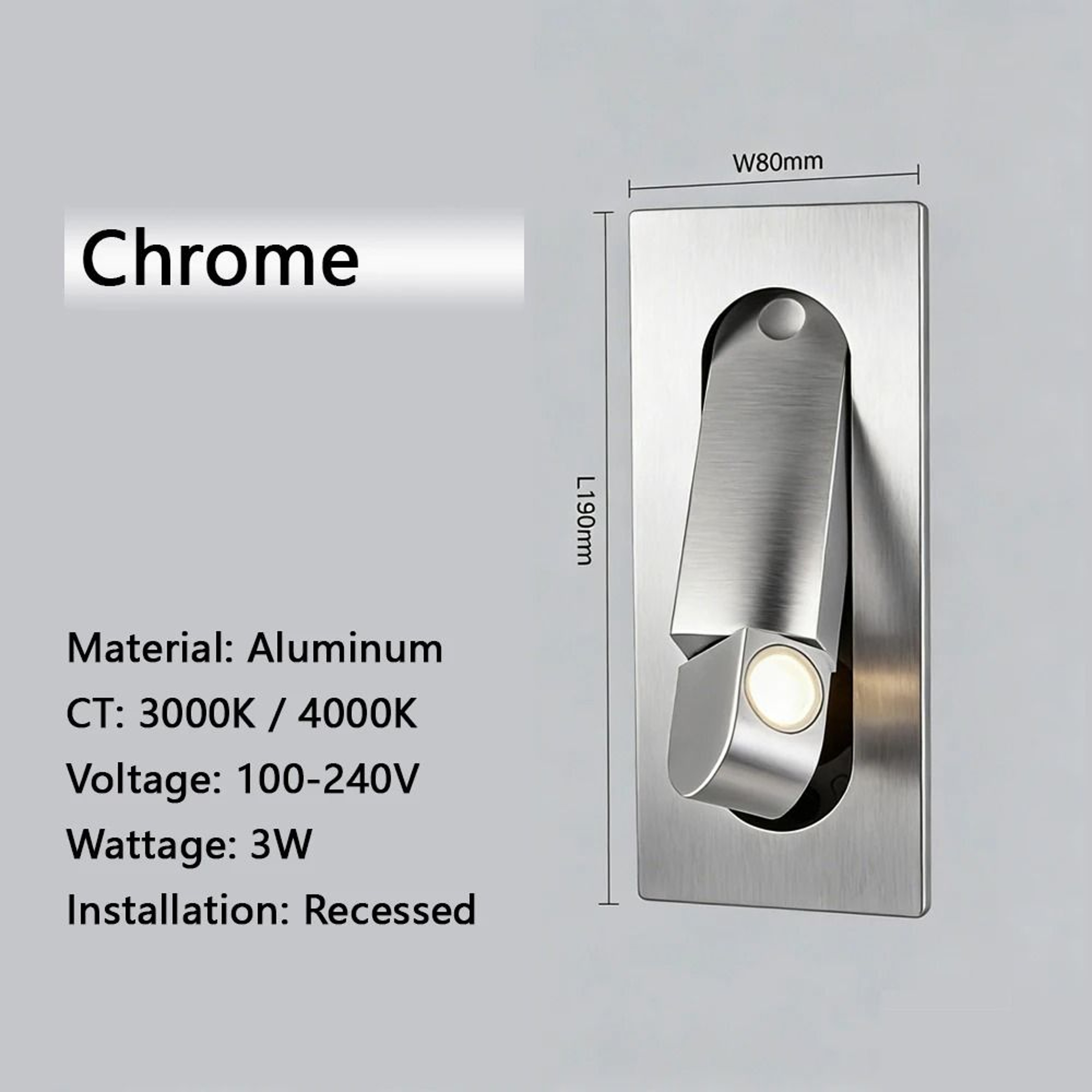 3W Adjustable Recessed LED Bedside Reading Wall Light With Switch 6