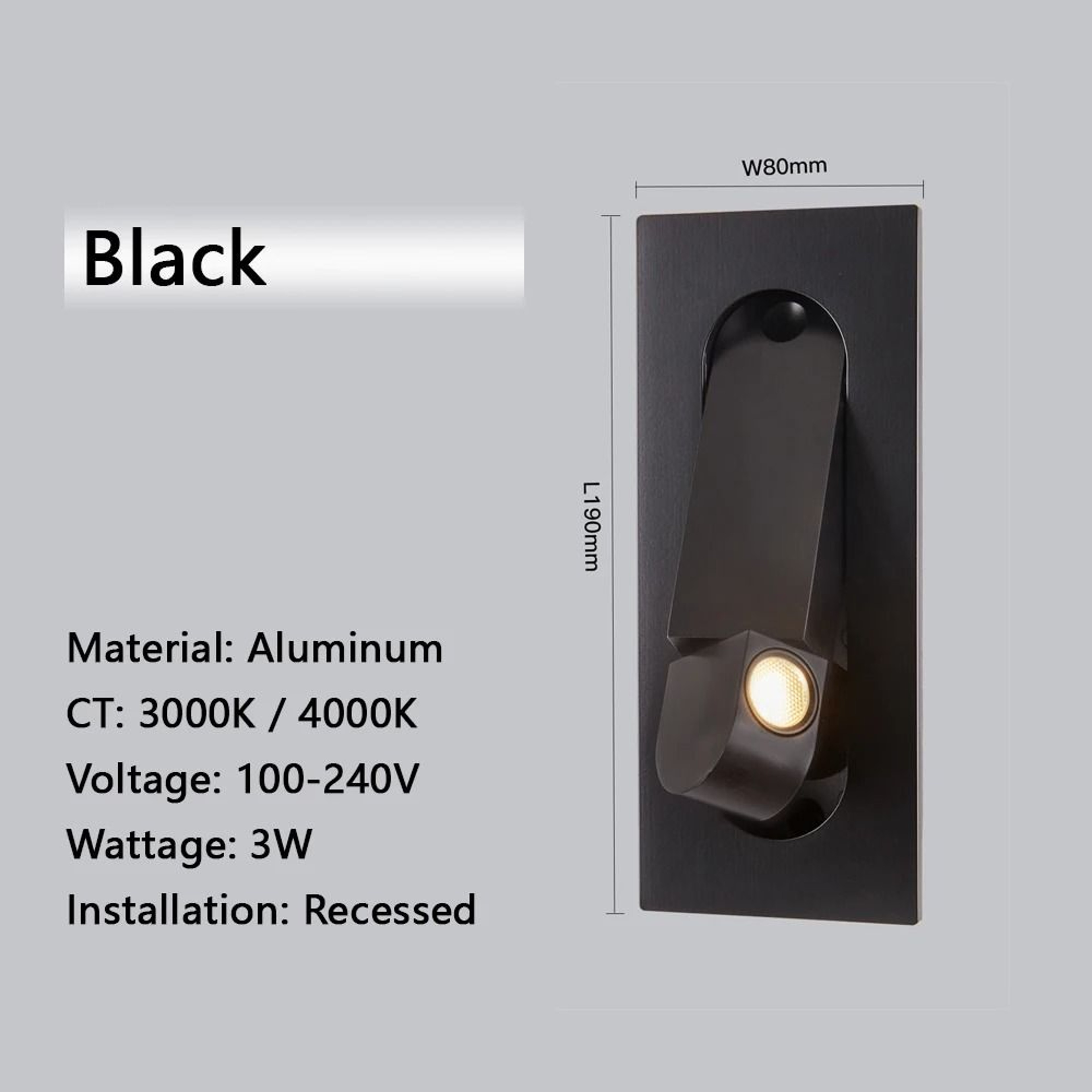 3W Adjustable Recessed LED Bedside Reading Wall Light With Switch 1