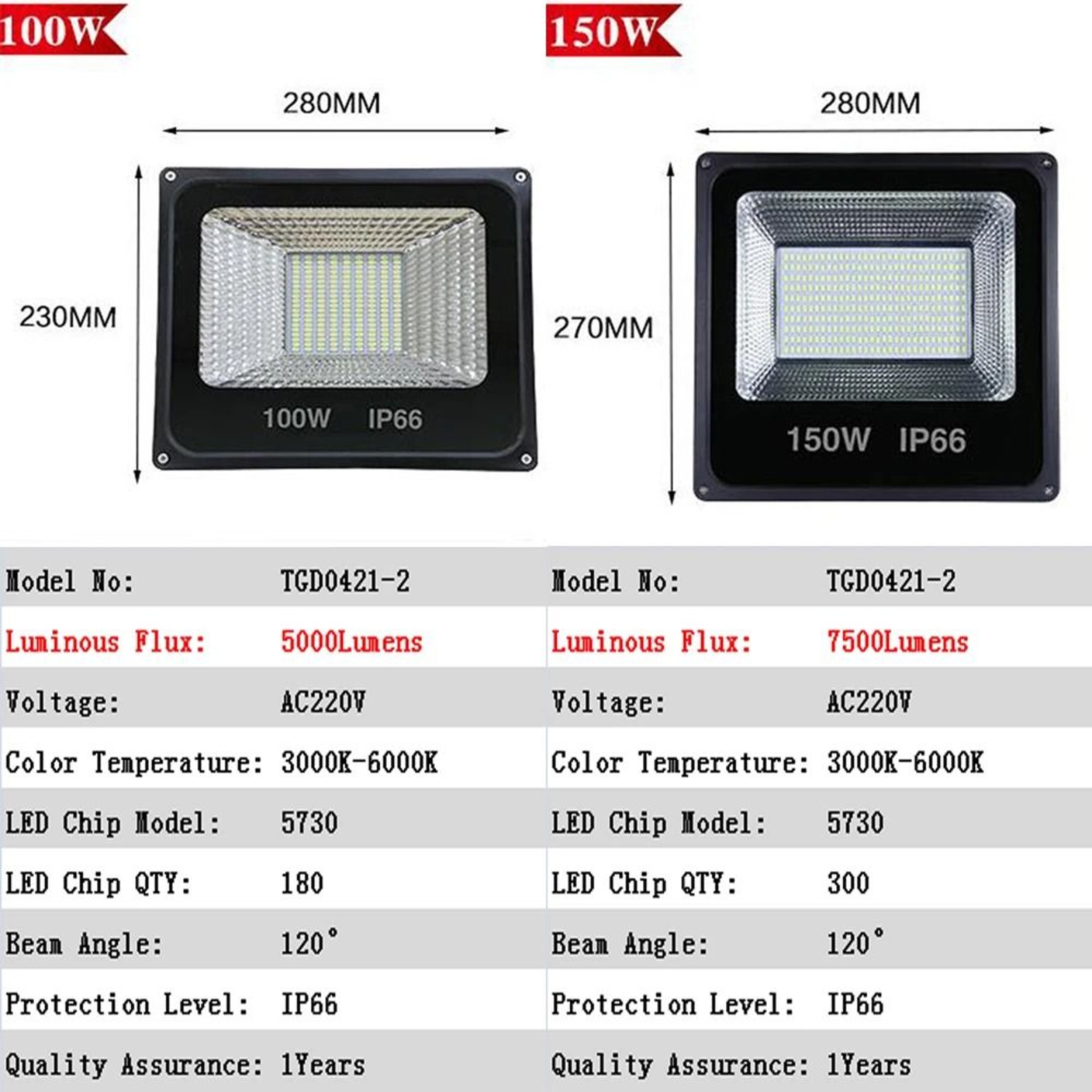 30W To 500W IP66 Waterproof High Power LED Outdoor Floodlight 1
