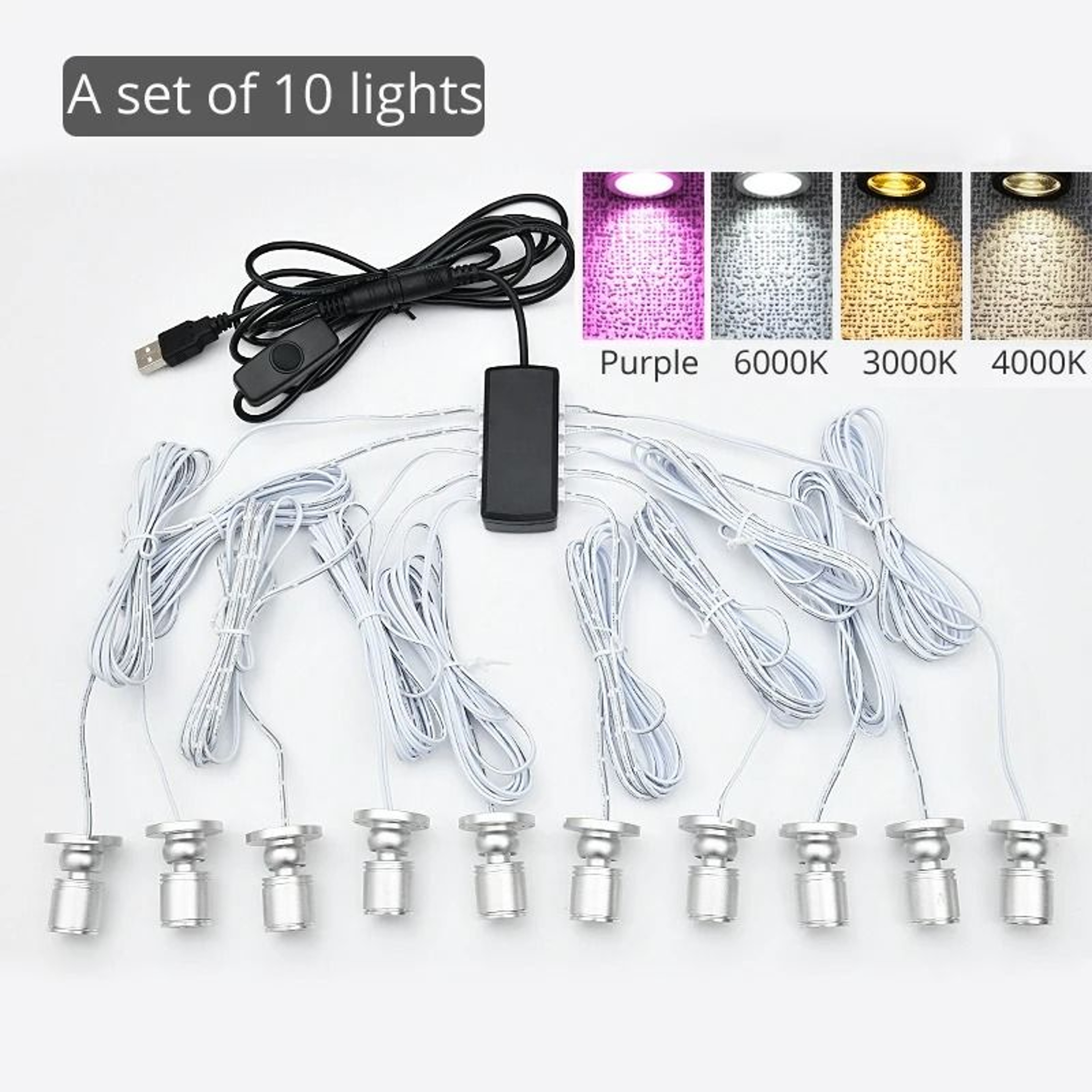 5V USB Mini LED Swivel Spotlights With Dimming Switch For Cabinet And Display Lighting 16