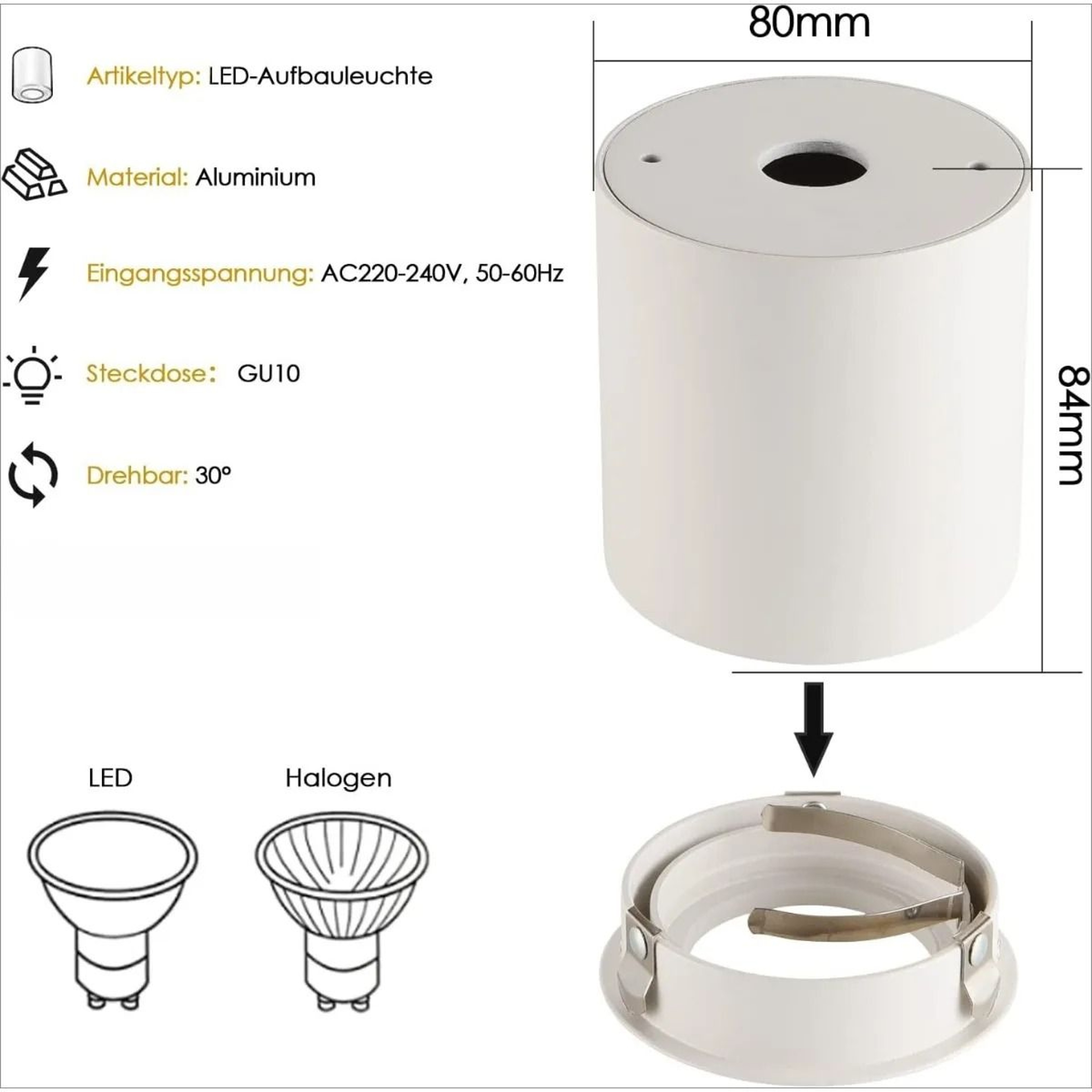 Adjustable GU10 Surface Mounted Ceiling Spotlight In White 4