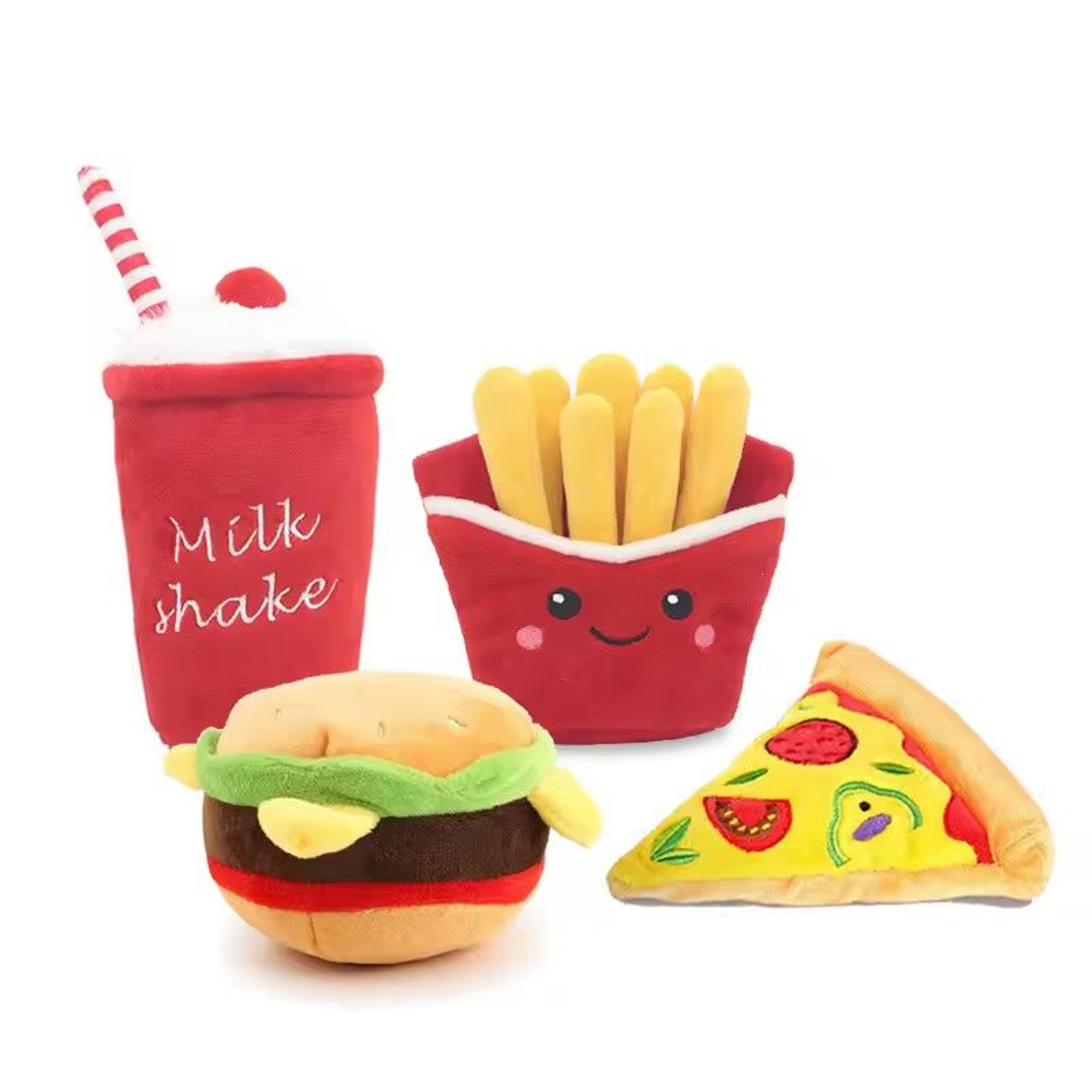 FastFood Squeaky Plush Dog Toy Burger Fries Pizza Or Milkshake For Chewing  Play 0
