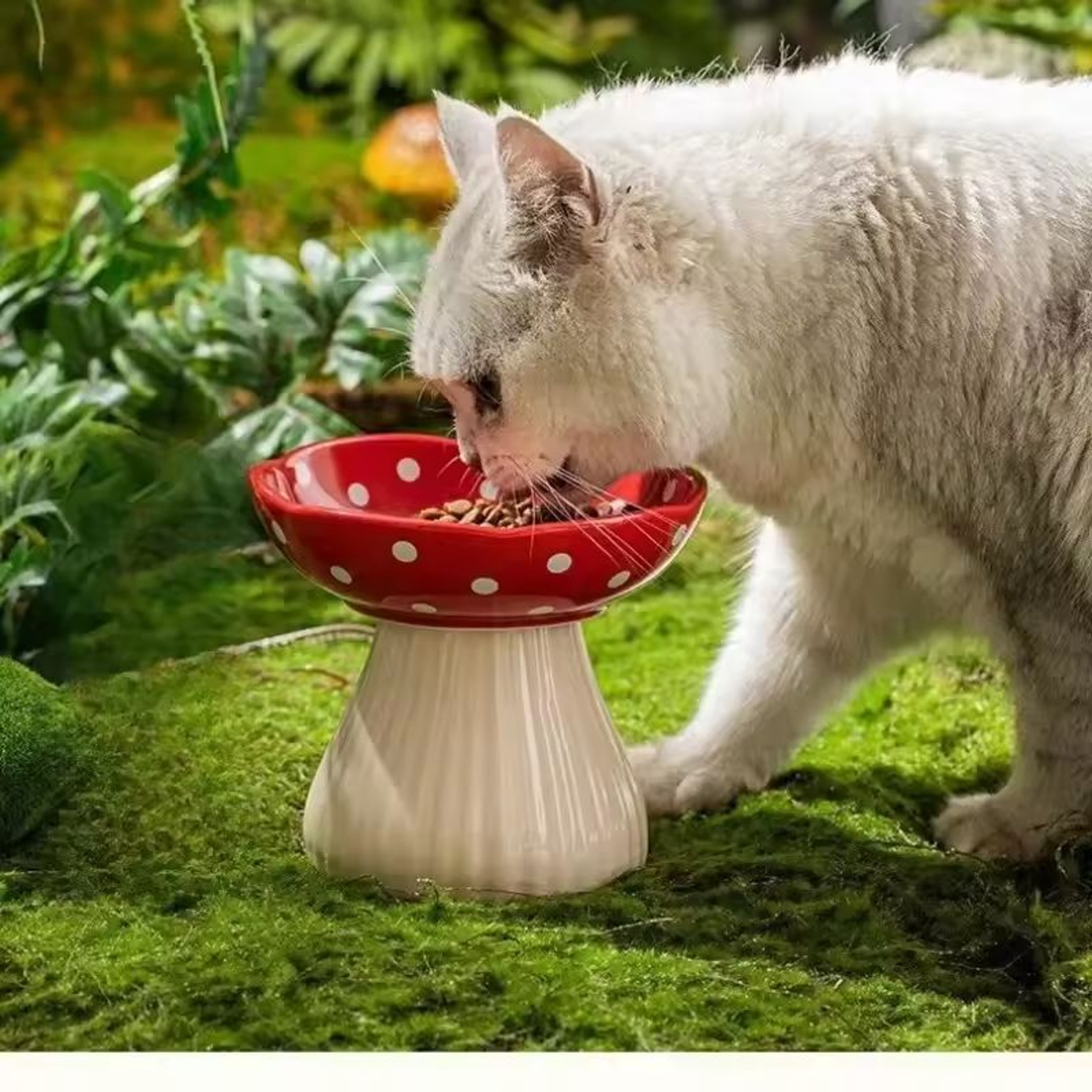 Mushroom Cat Bowl Elevated Resin Feeder For Food Or Water With Neck Protection 0
