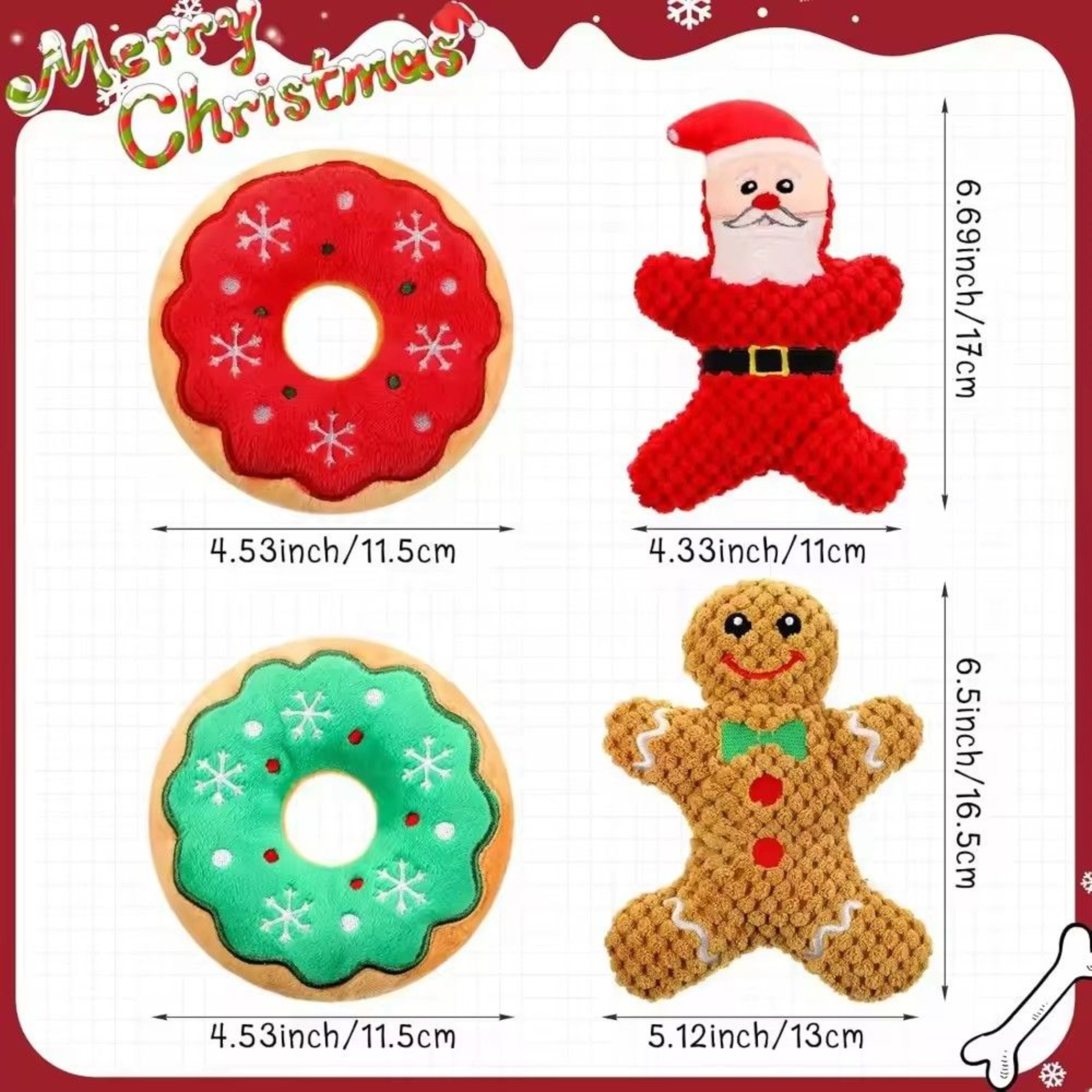 Christmas Donut Squeaky Plush Dog Toy For Small  Medium Dogs 3