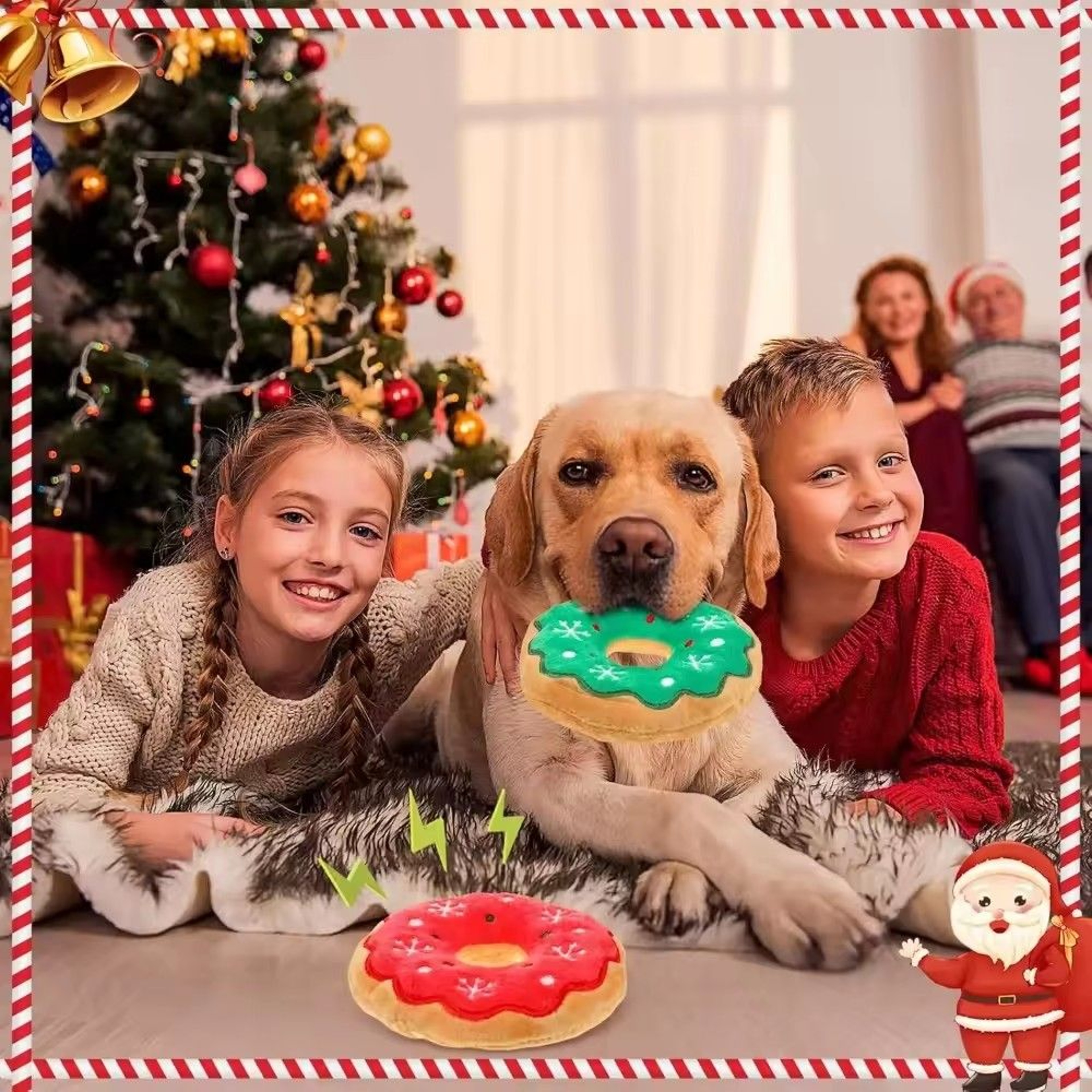 Christmas Donut Squeaky Plush Dog Toy For Small  Medium Dogs 0