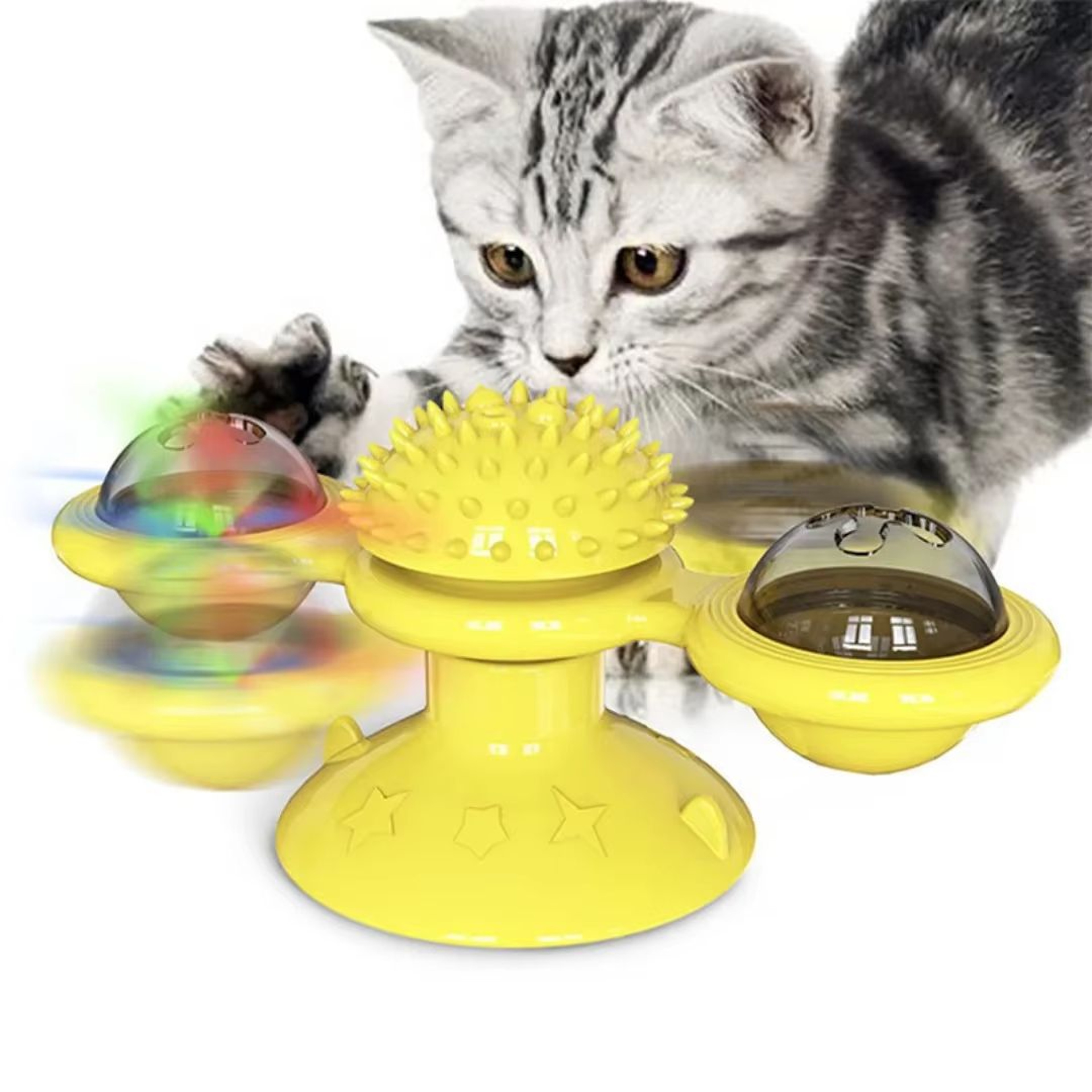 Windmill Interactive Cat Toy With Suction Cup Catnip Ball Toy  ToothCleaning Brush 2