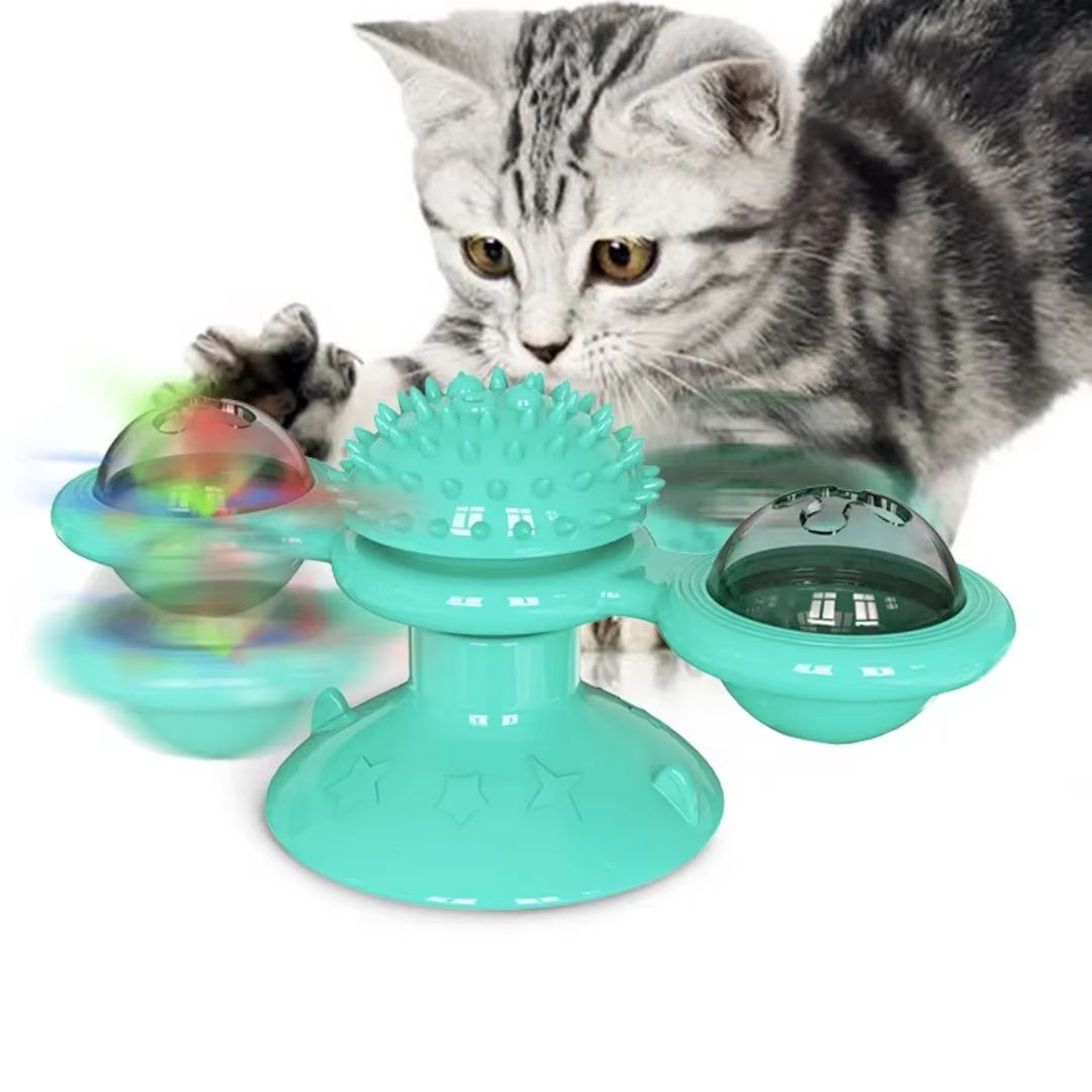 Windmill Interactive Cat Toy With Suction Cup Catnip Ball Toy  ToothCleaning Brush 5