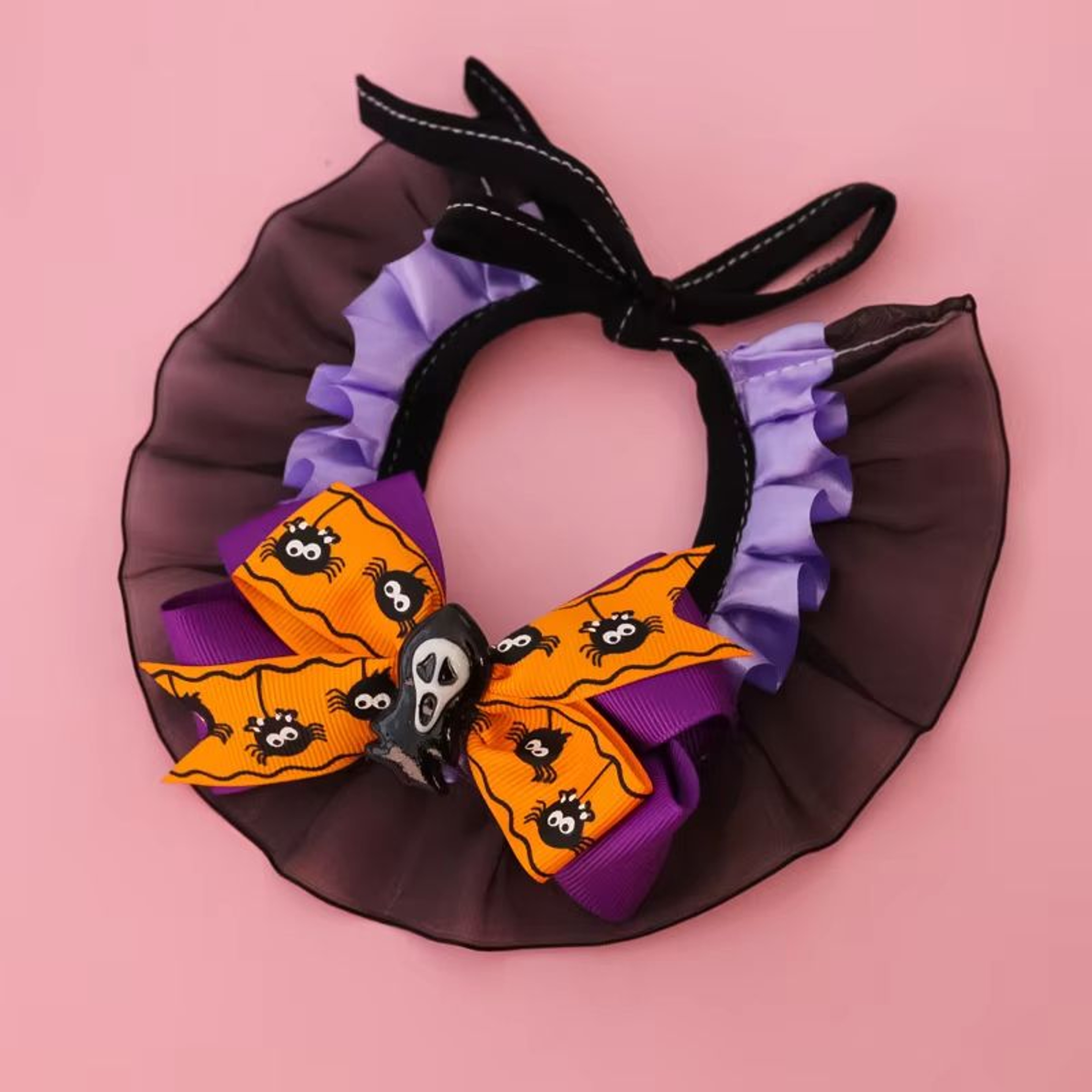 Halloween Pet Collar Bandana With Pumpkin Bow Lace Trim  Bat Wings Adjustable Sizes 5