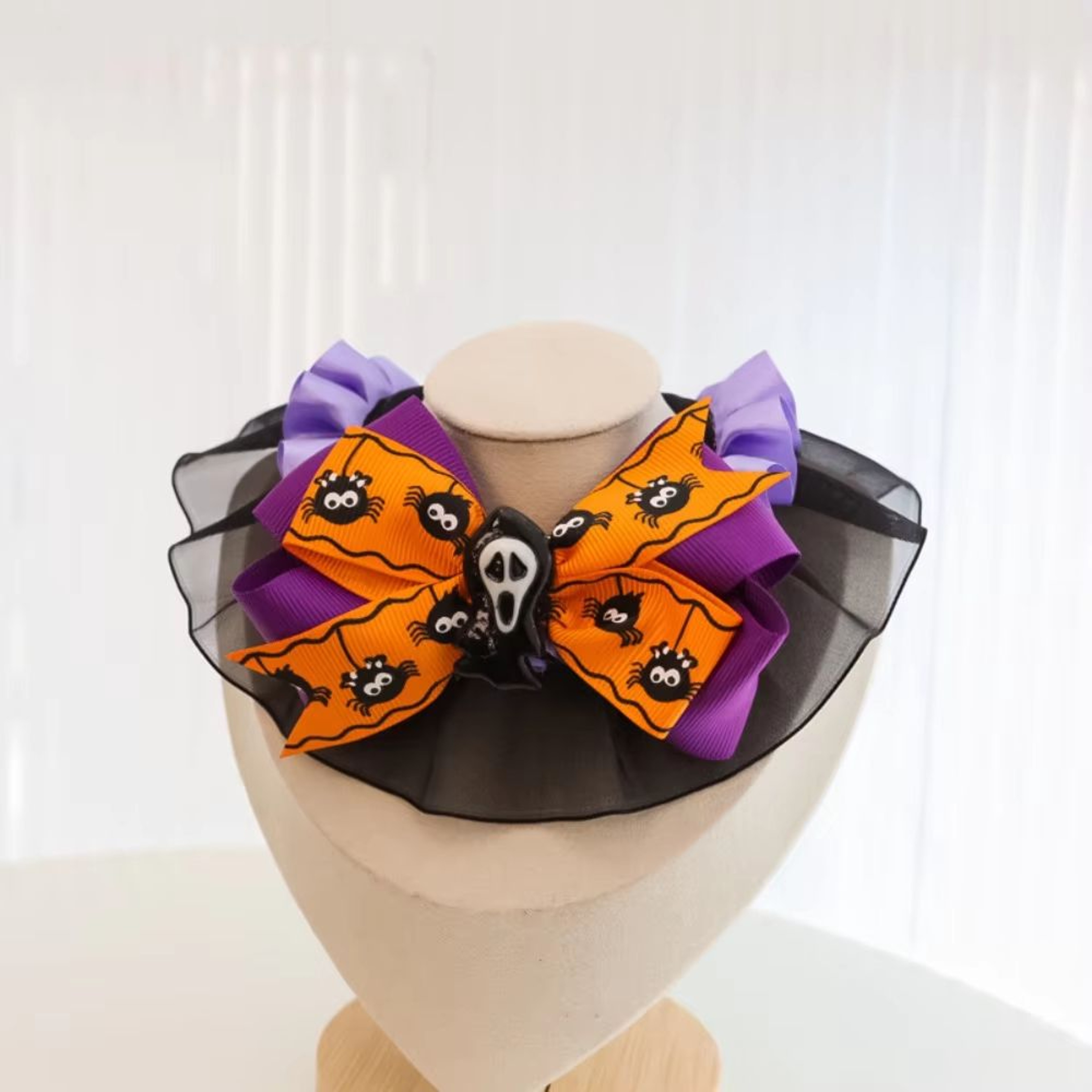 Halloween Pet Collar Bandana With Pumpkin Bow Lace Trim  Bat Wings Adjustable Sizes 2