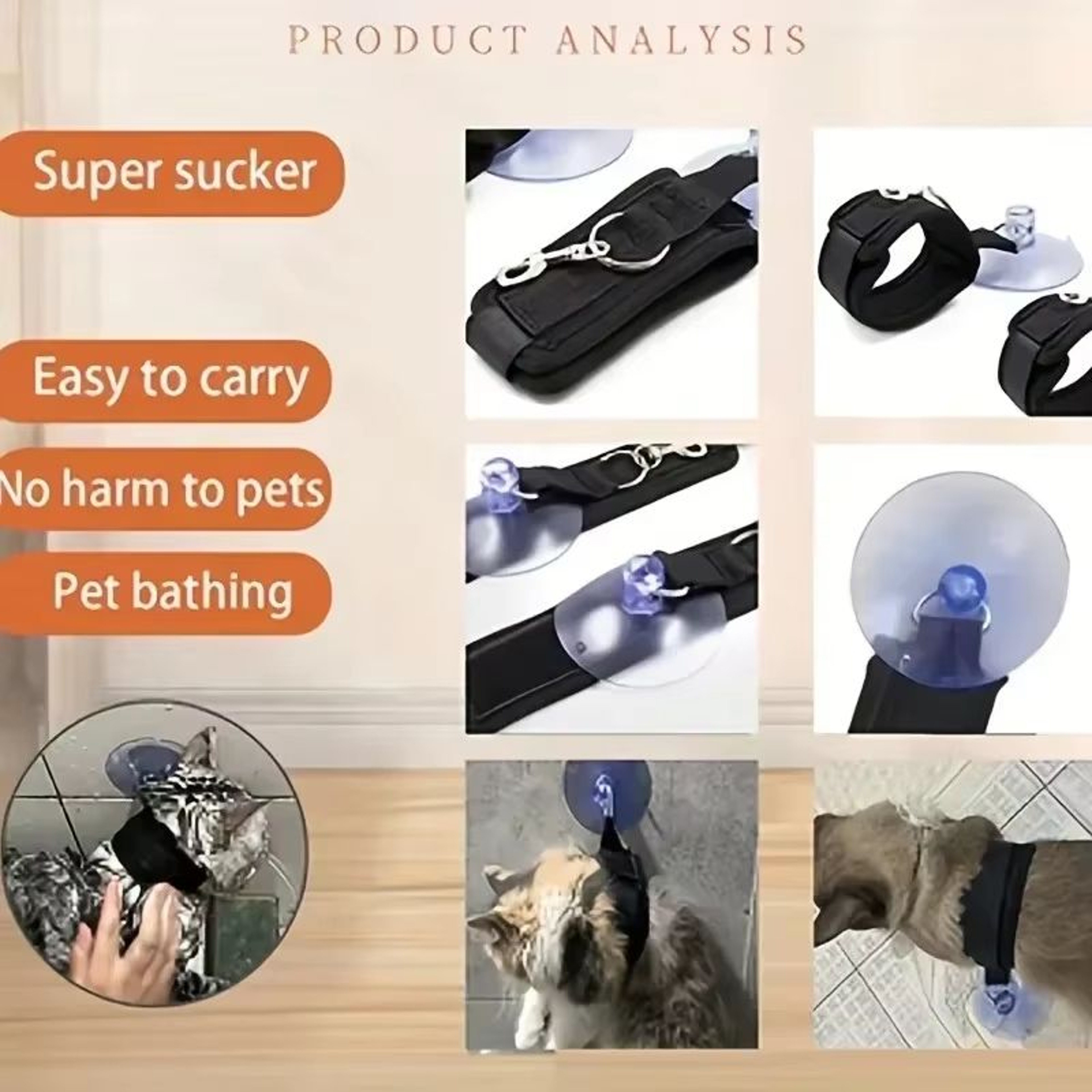 Suction Cup Pet Bathing Tether With Adjustable Collar For Easier Grooming 2