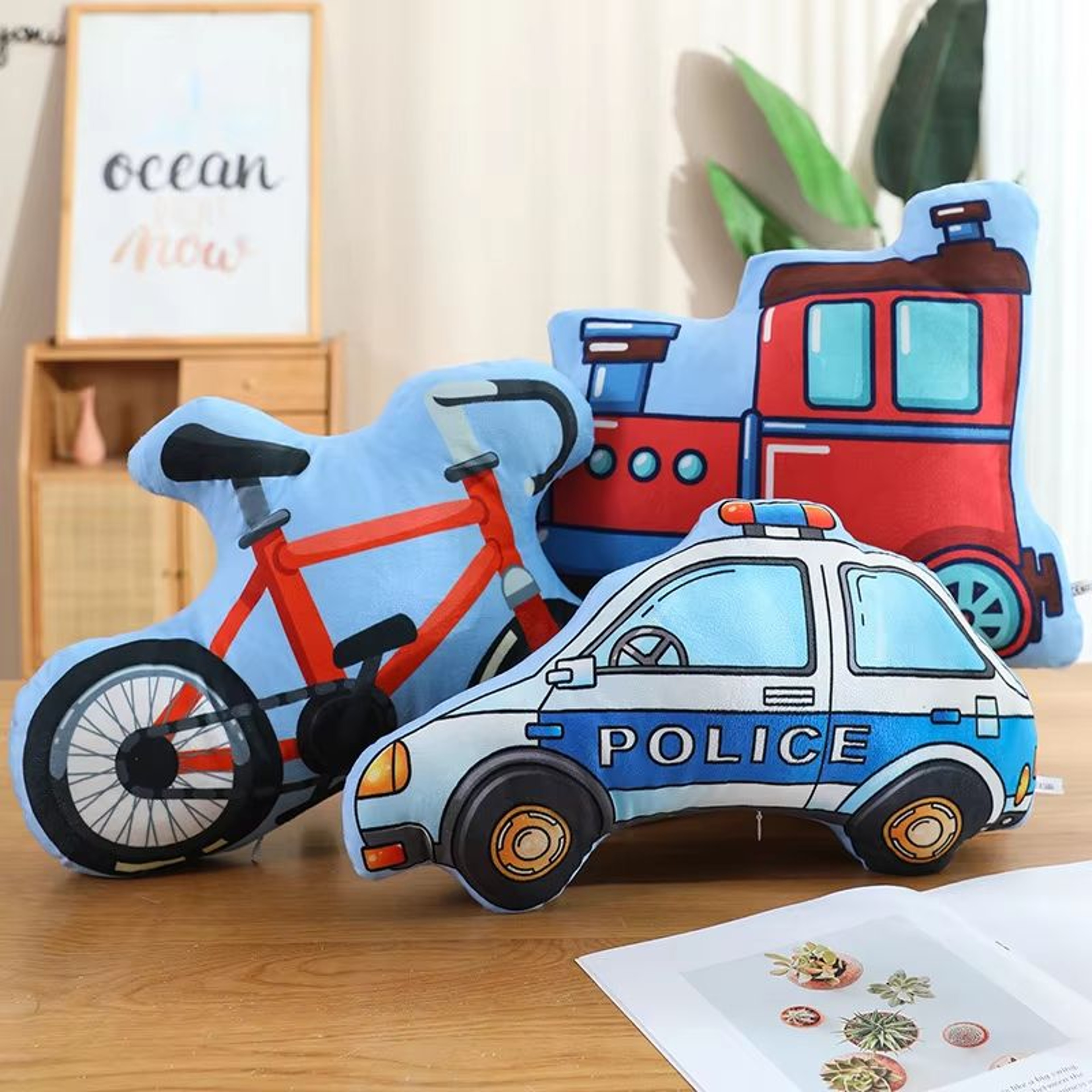 Cartoon Vehicle Plush Hug Pillow Police Car Fire Truck Excavator 3