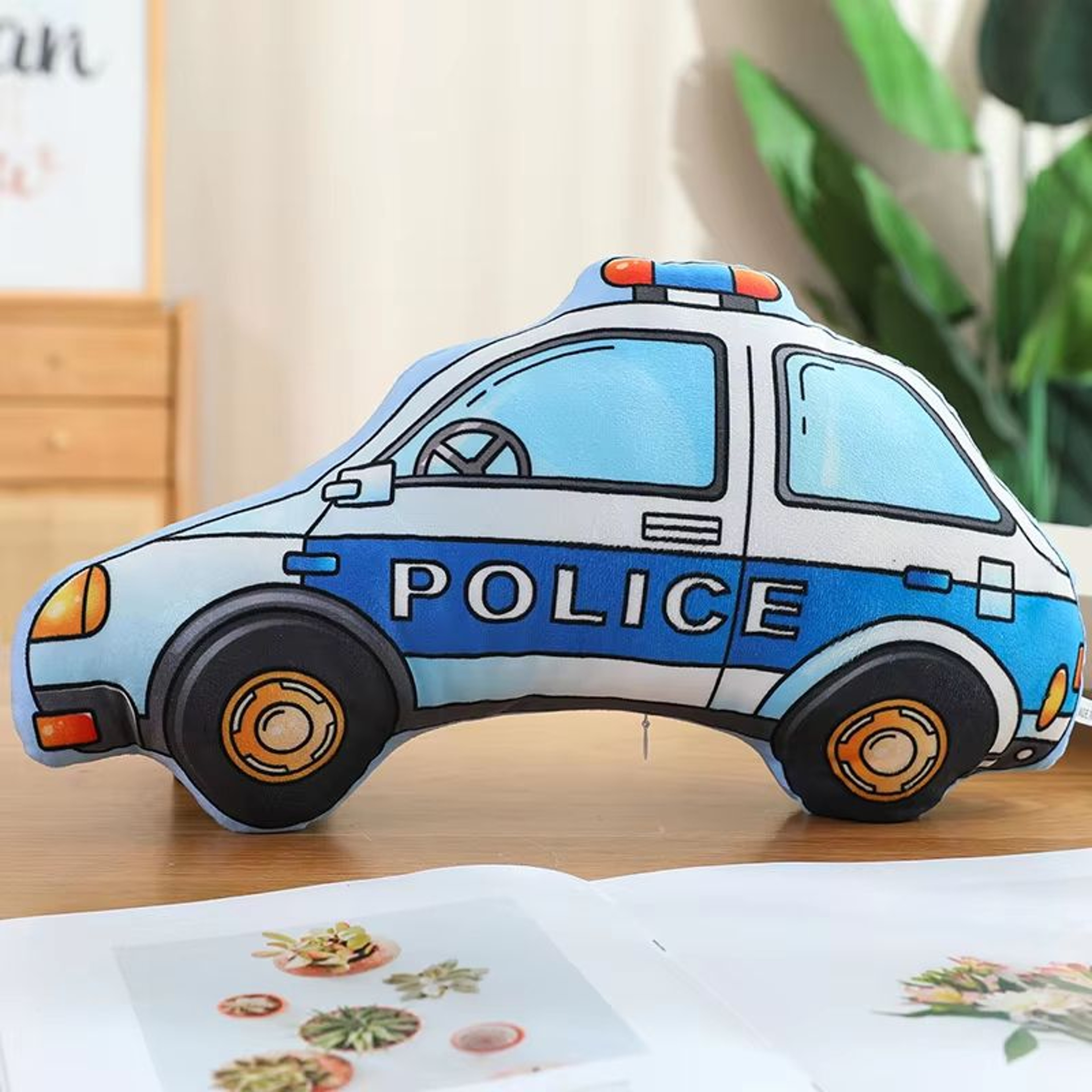 Cartoon Vehicle Plush Hug Pillow Police Car Fire Truck Excavator 6