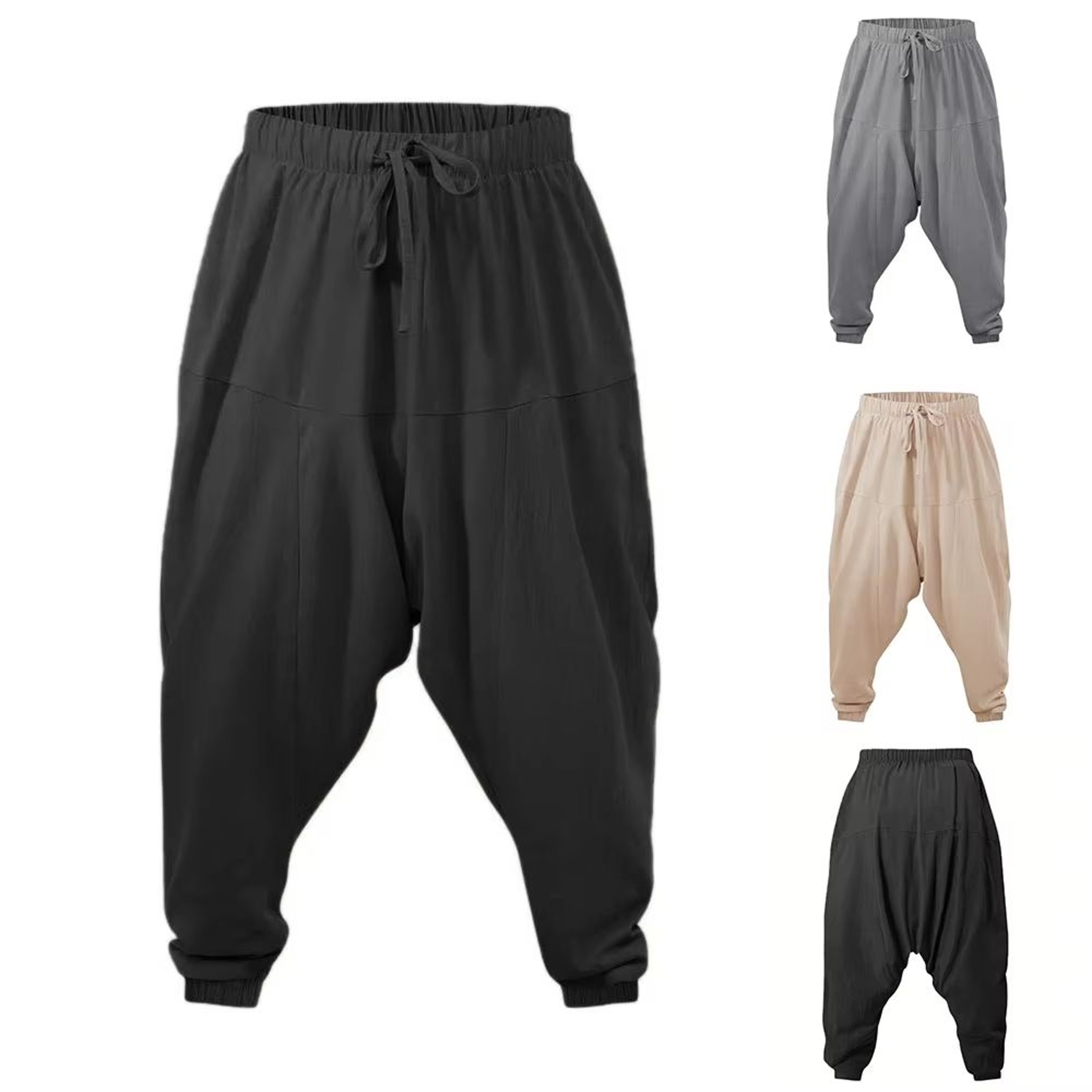 Mens Harem Pants CottonLinen Drop Crotch Loose Fit Streetwear Joggers 0