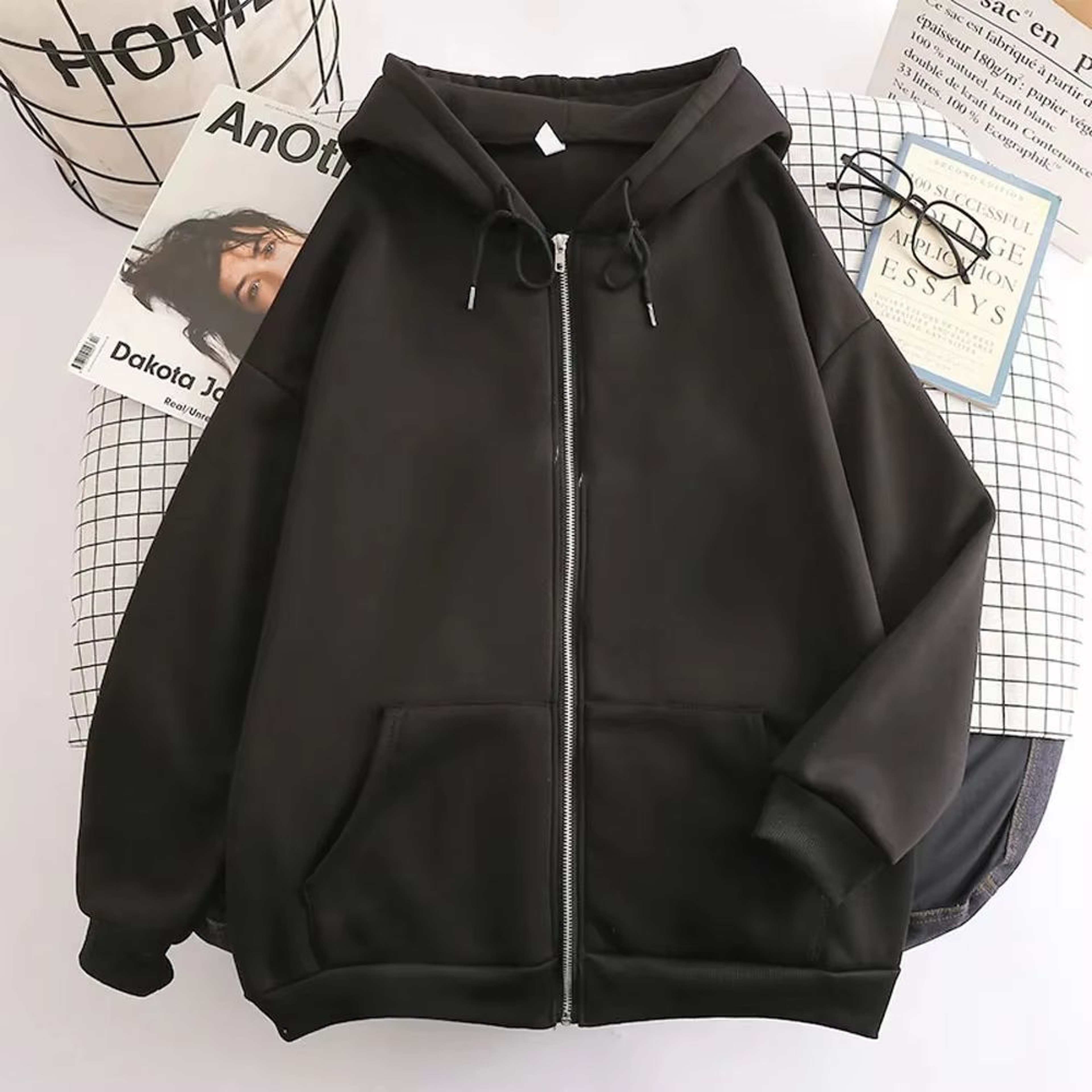Mens High Street Hoodie ZipUp Jacket Loose Fit Solid Color 1
