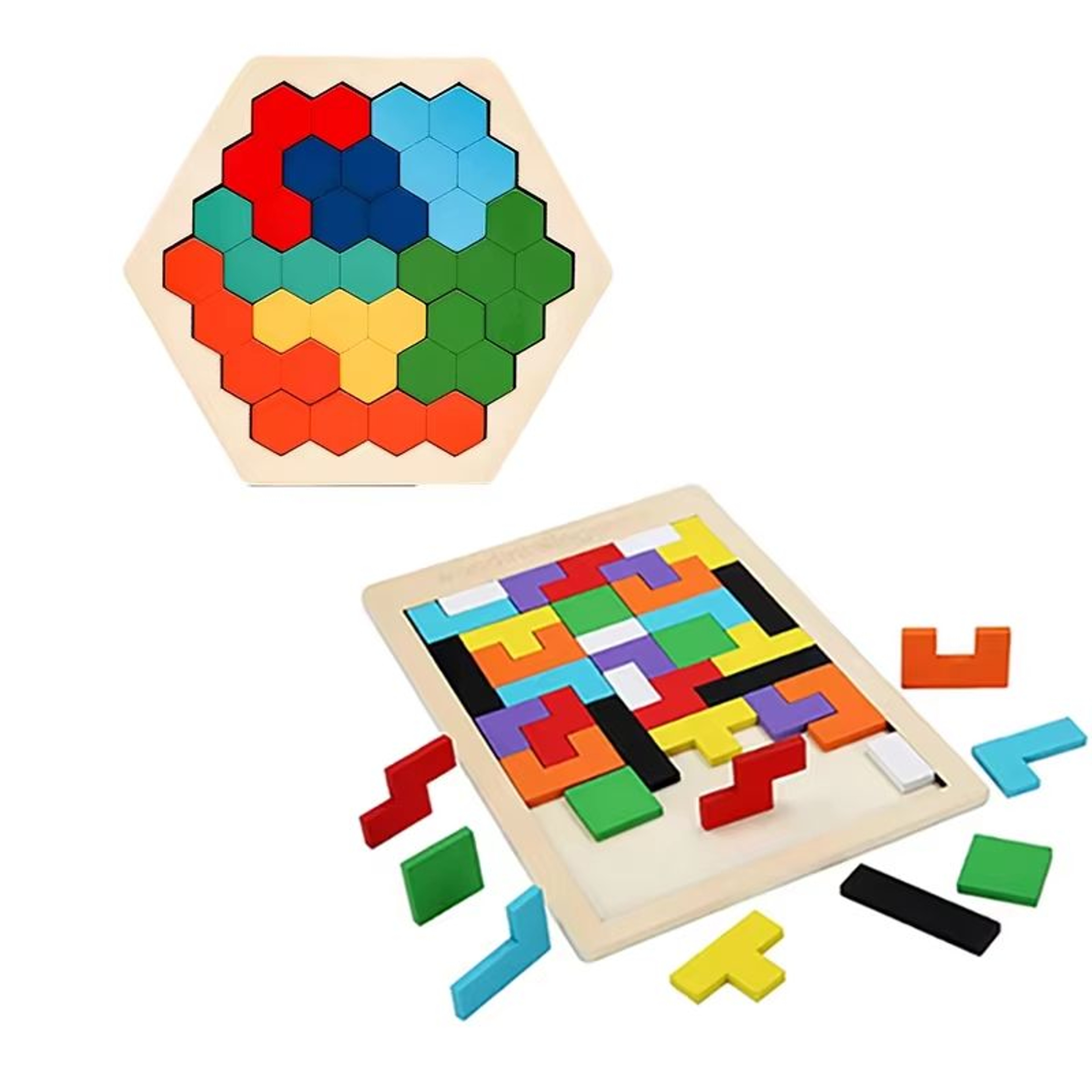 Montessori Wooden Tangram Puzzle Set Colorful 3D Russian Blocks Brain Teaser 9