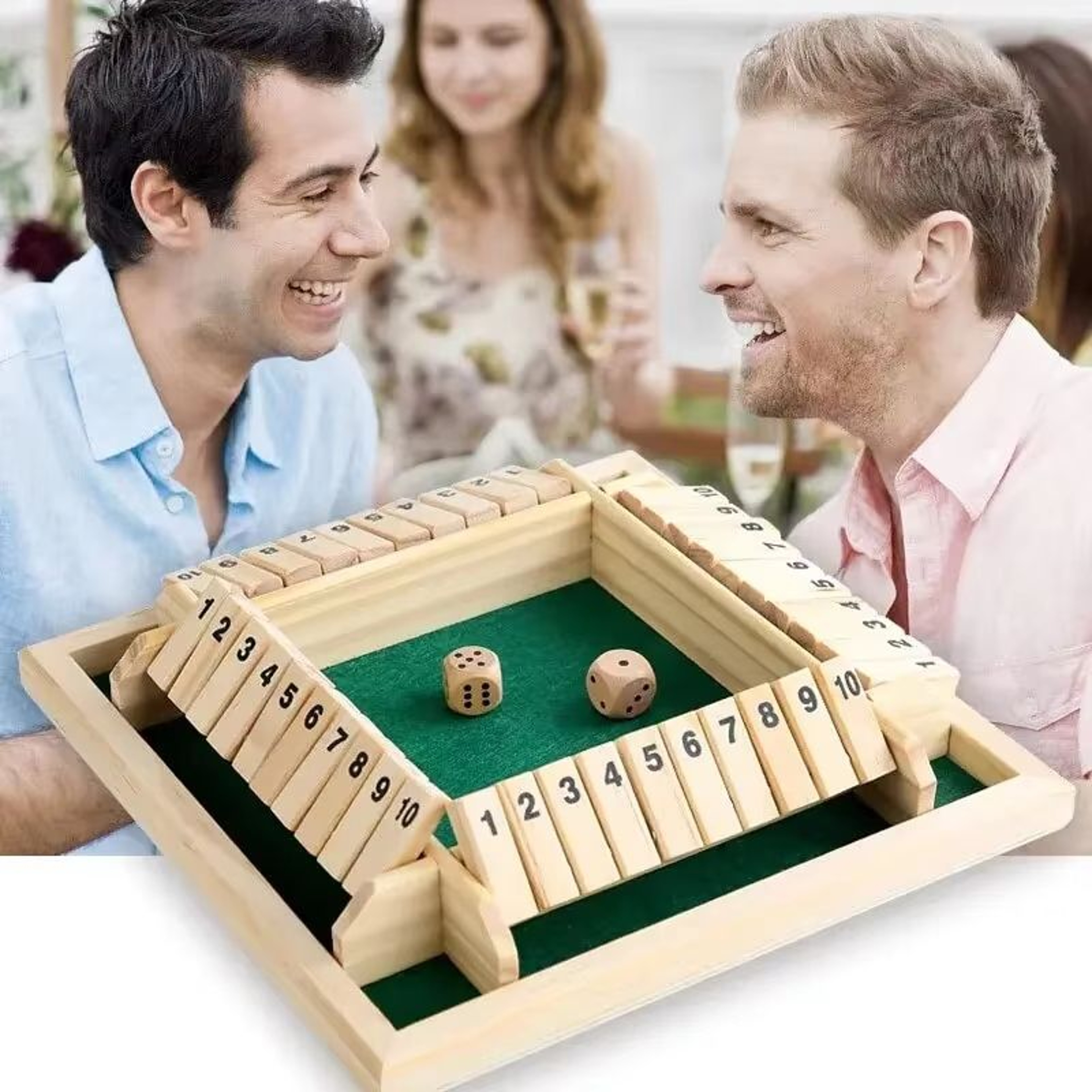 Deluxe Shut The Box Game  Wooden Shut The Box Game 4 Player Dice Game With 10 Flip Tiles 0