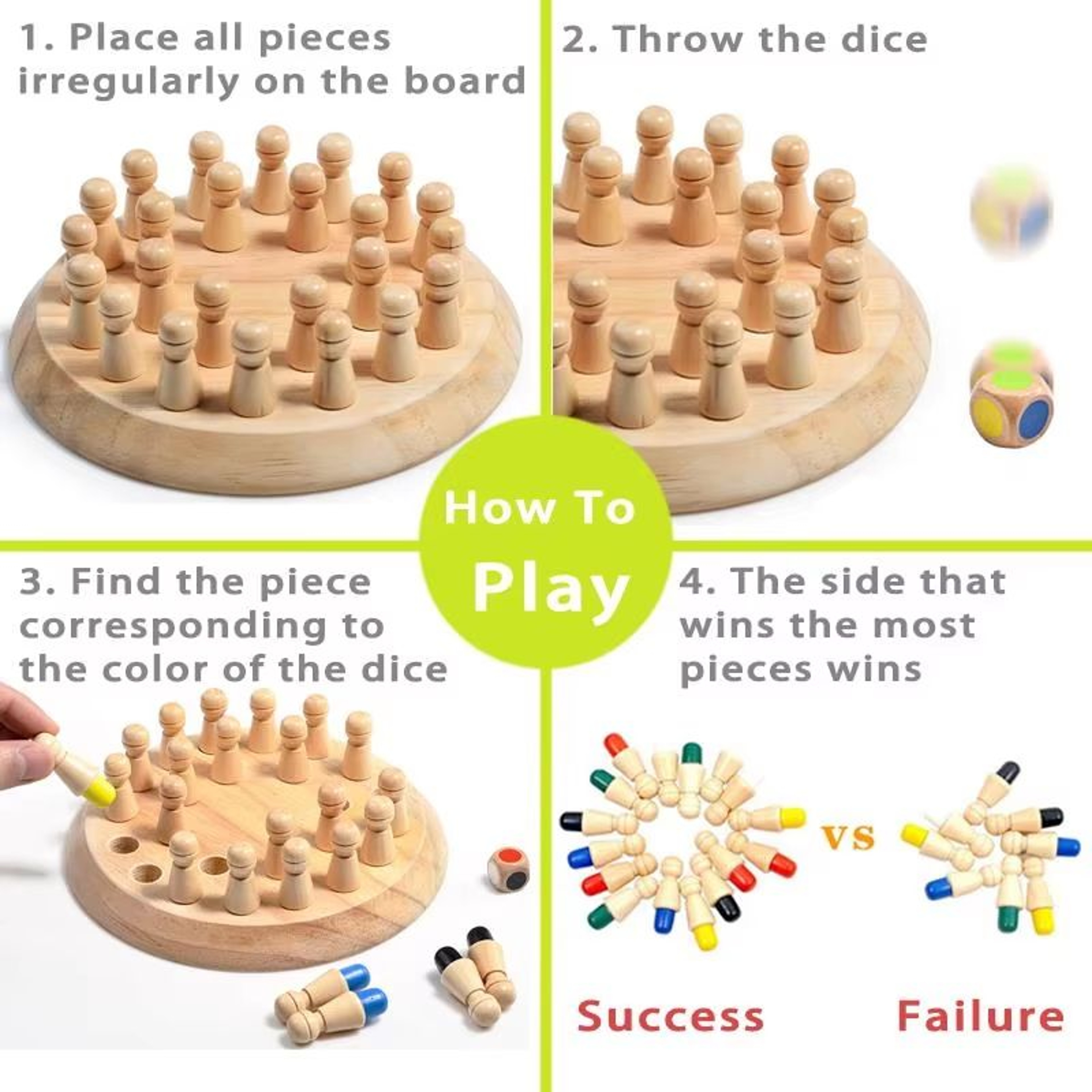 Wooden Memory Match Stick Chess  Montessori Color Matching Dice Game 4
