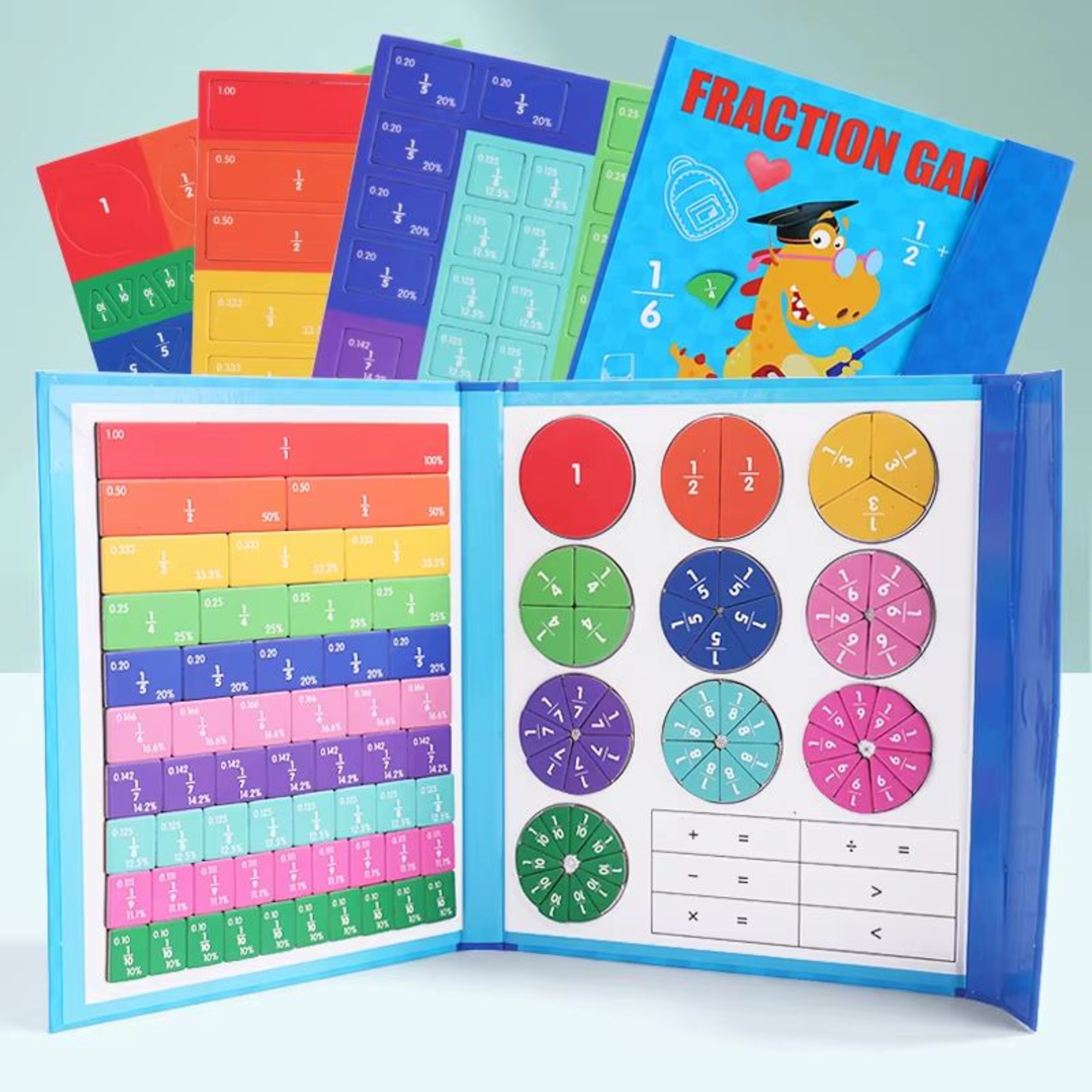 Magnetic Fraction Book Wooden Learning Set  Montessori Math Tiles For Kids 2