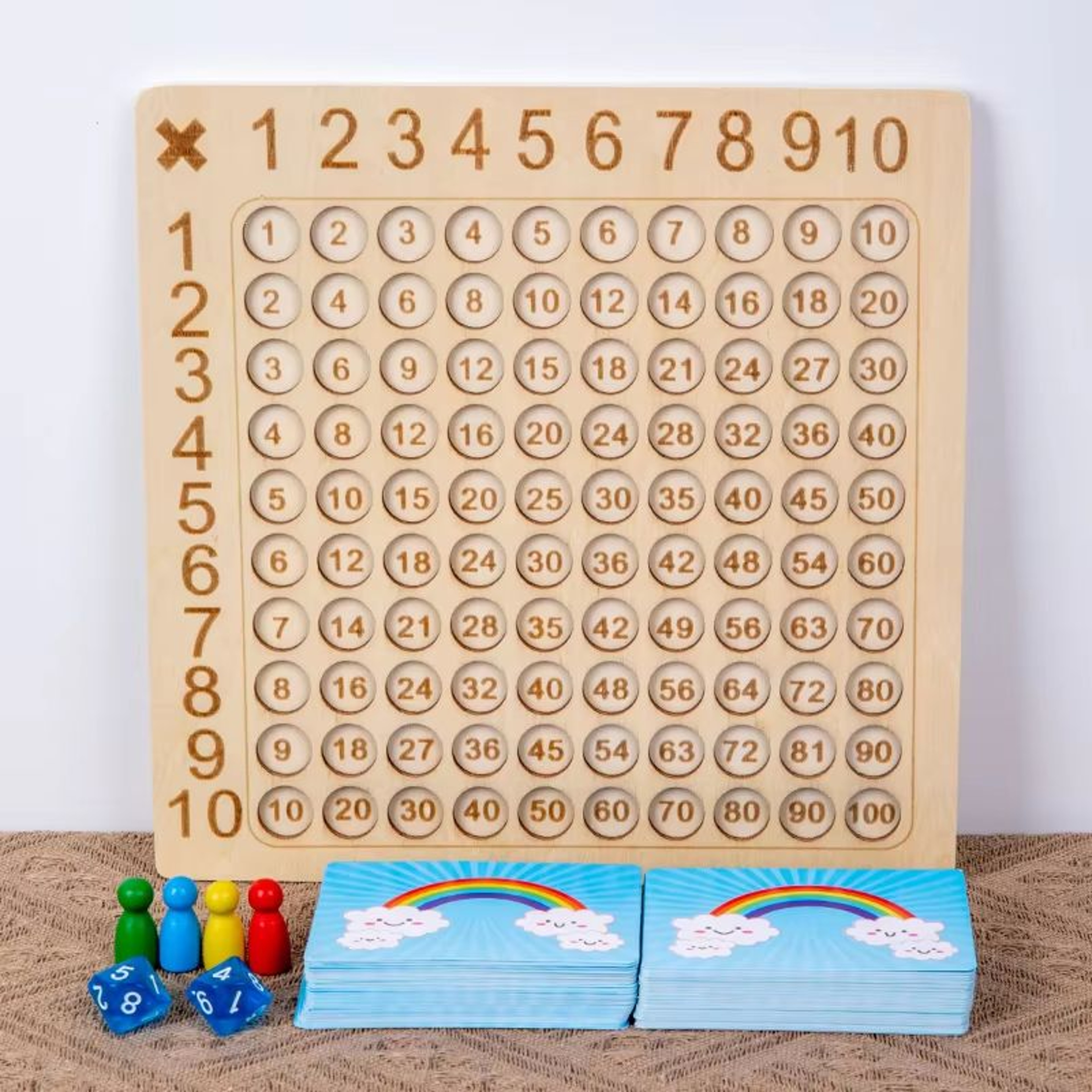 Wooden Multiplication Board Game With Cards  Dice  Montessori Math Toy For Kids 5