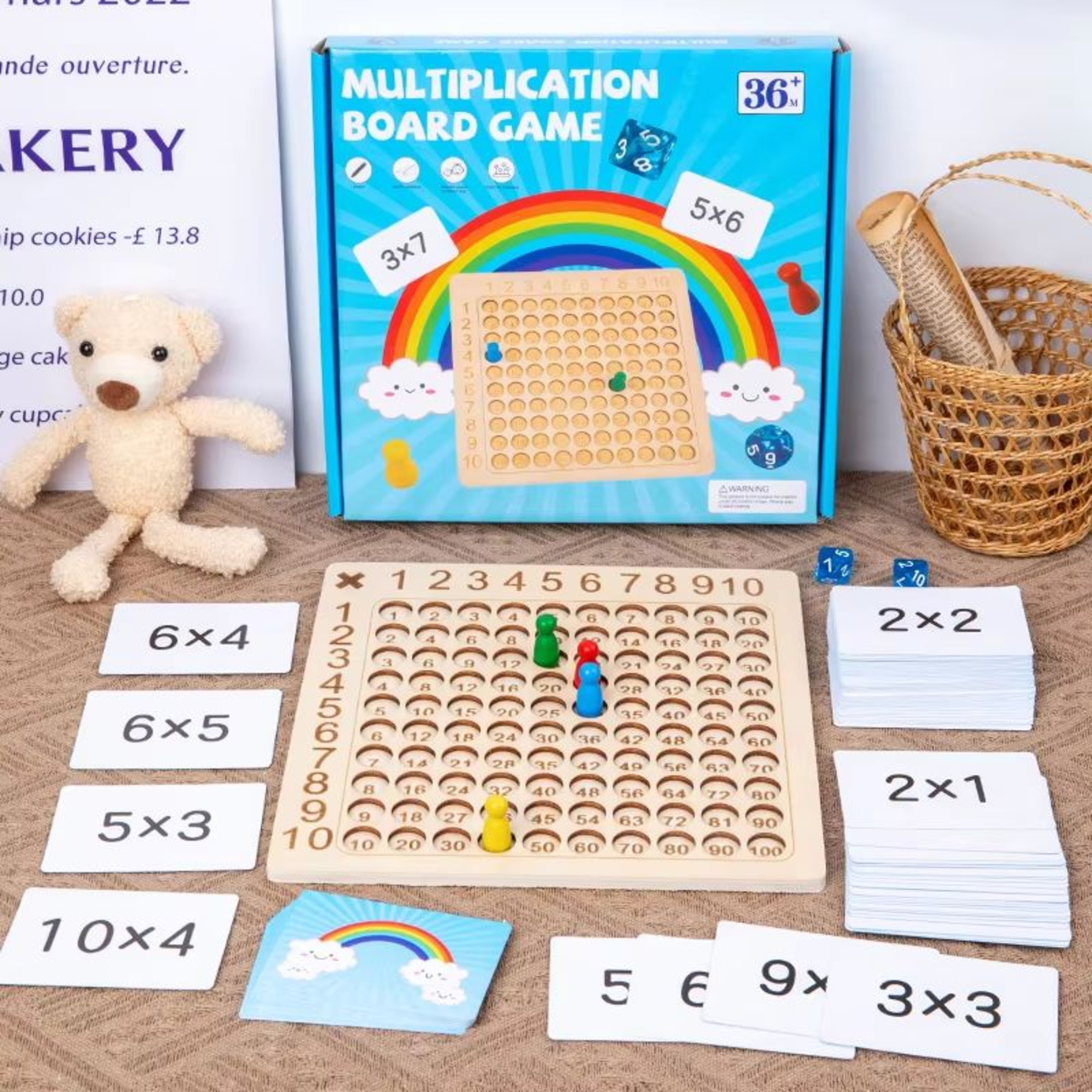 Wooden Multiplication Board Game With Cards  Dice  Montessori Math Toy For Kids 0