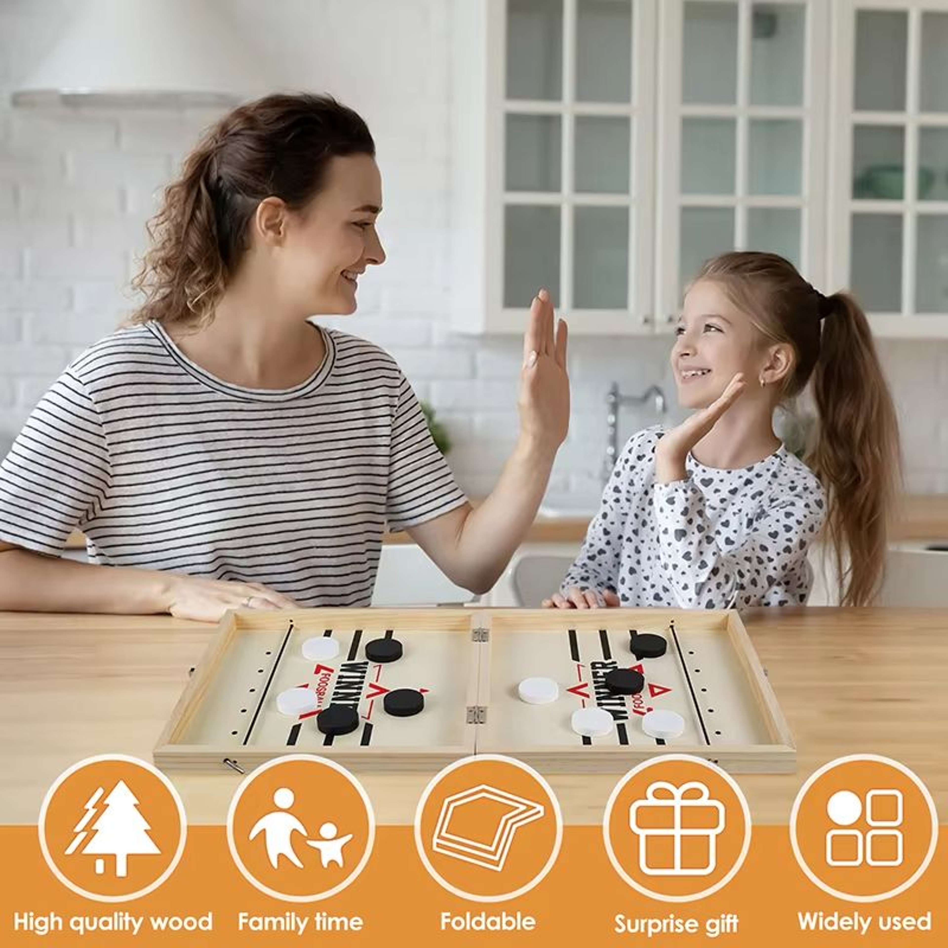 Foldable Fast Sling Puck Board Game Wooden Table Hockey Catapult Chess Set 5