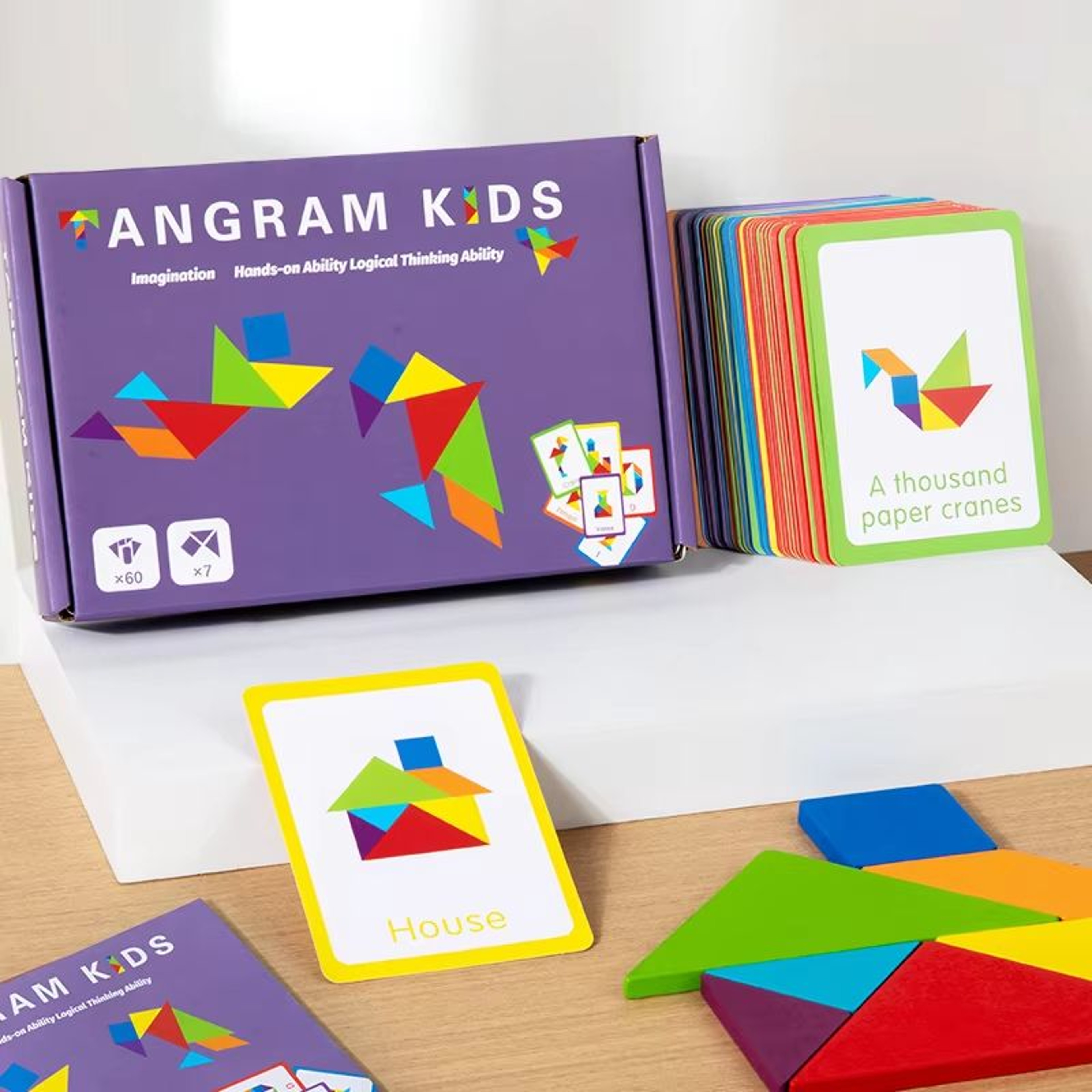 3D Wooden Tangram Puzzle Set  Montessori Geometry Board Game For Kids 5