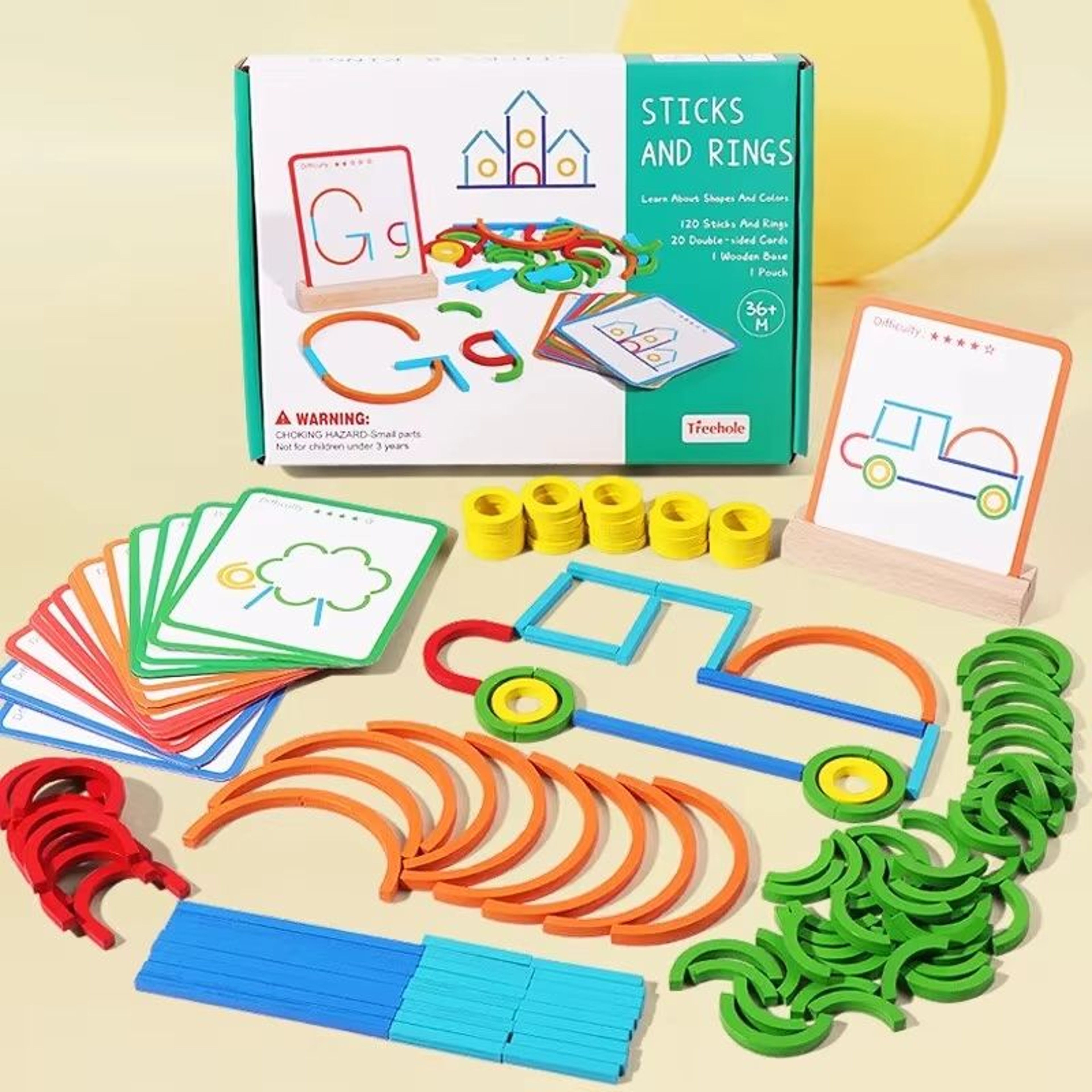 Wooden Sticks  Rings Puzzle Set Montessori DIY BrainBuilder Blocks 5
