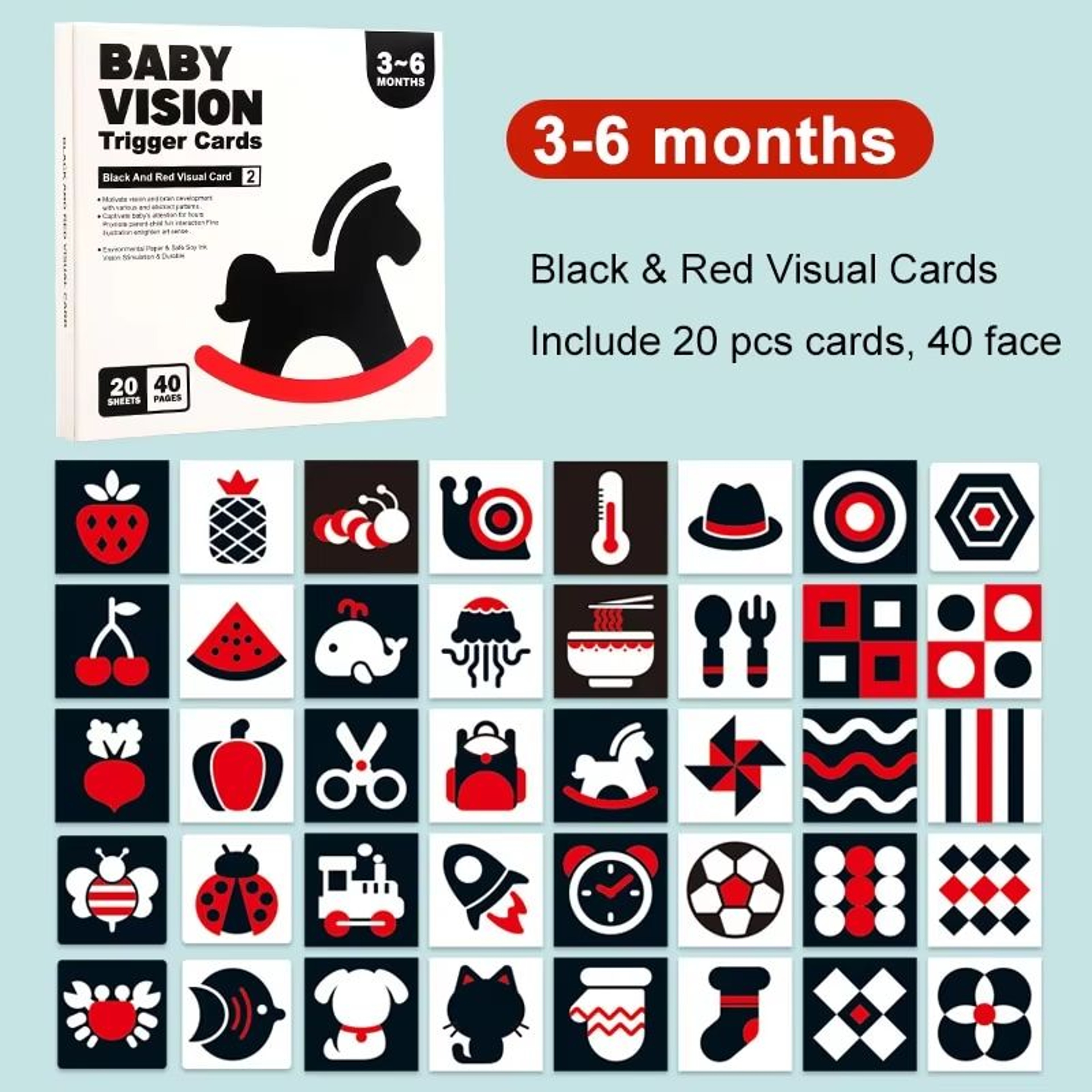 High Contrast Baby Cards Montessori Visual Stimulation Flash Cards For Newborns 6