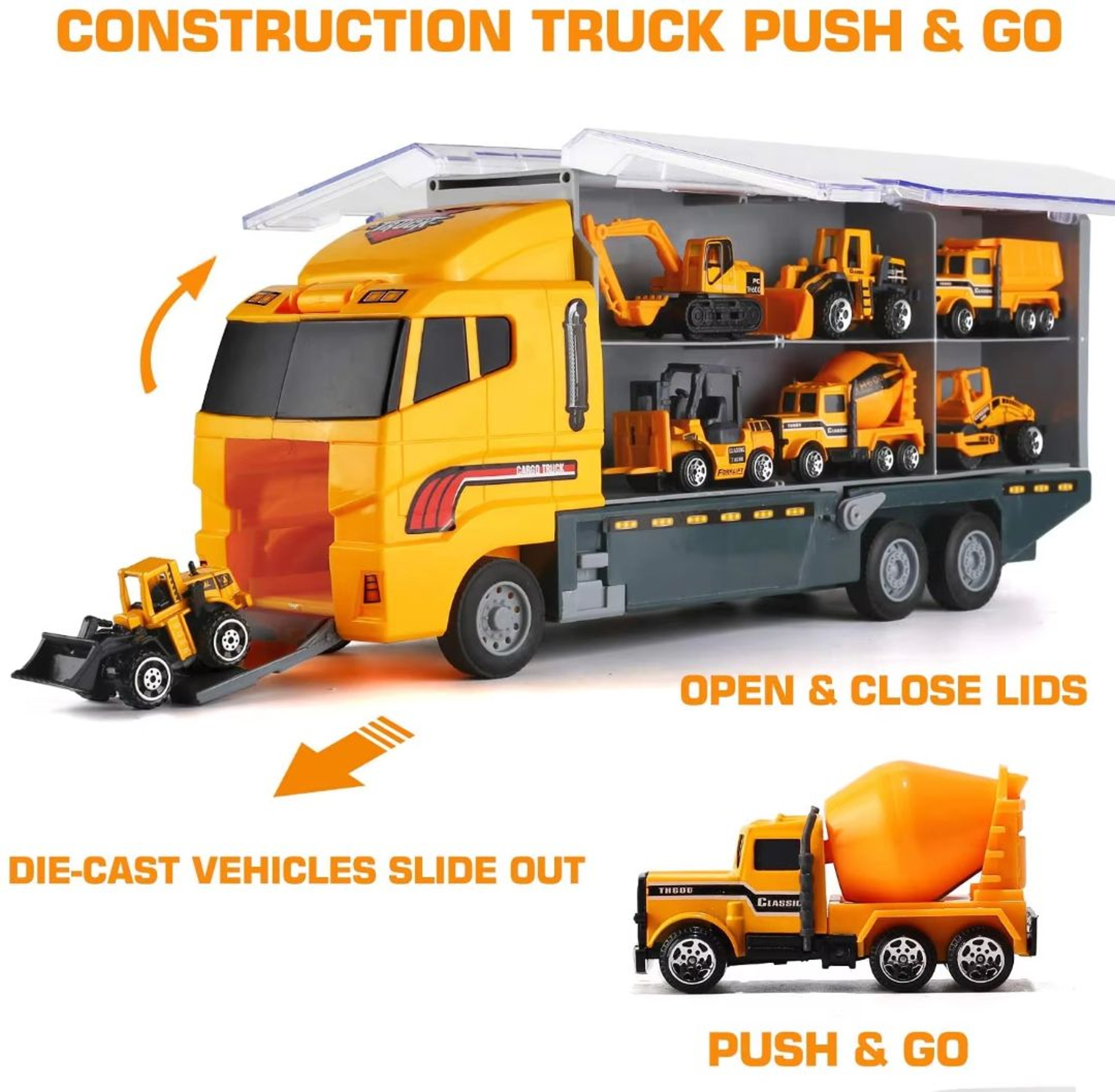 10in1 Construction Truck Toy Set With Storage Carrier DieCast Construction Vehicles 3