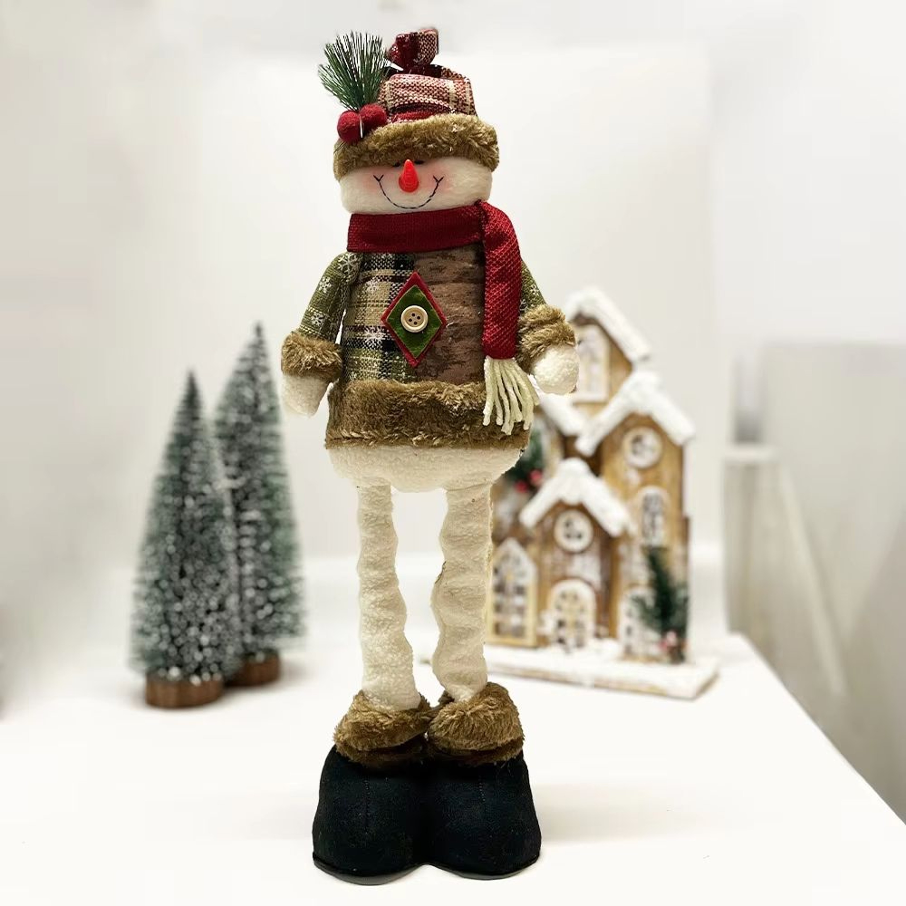Stretchable Plaid Santa Snowman Reindeer Set Of 3 Cozy Christmas Plush Doll Decor 6